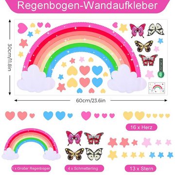 Rnemitery Wandtattoo Regenbogen Groß Wandsticker Wolken Sterne Herzförmig Wandsticker (1 St)