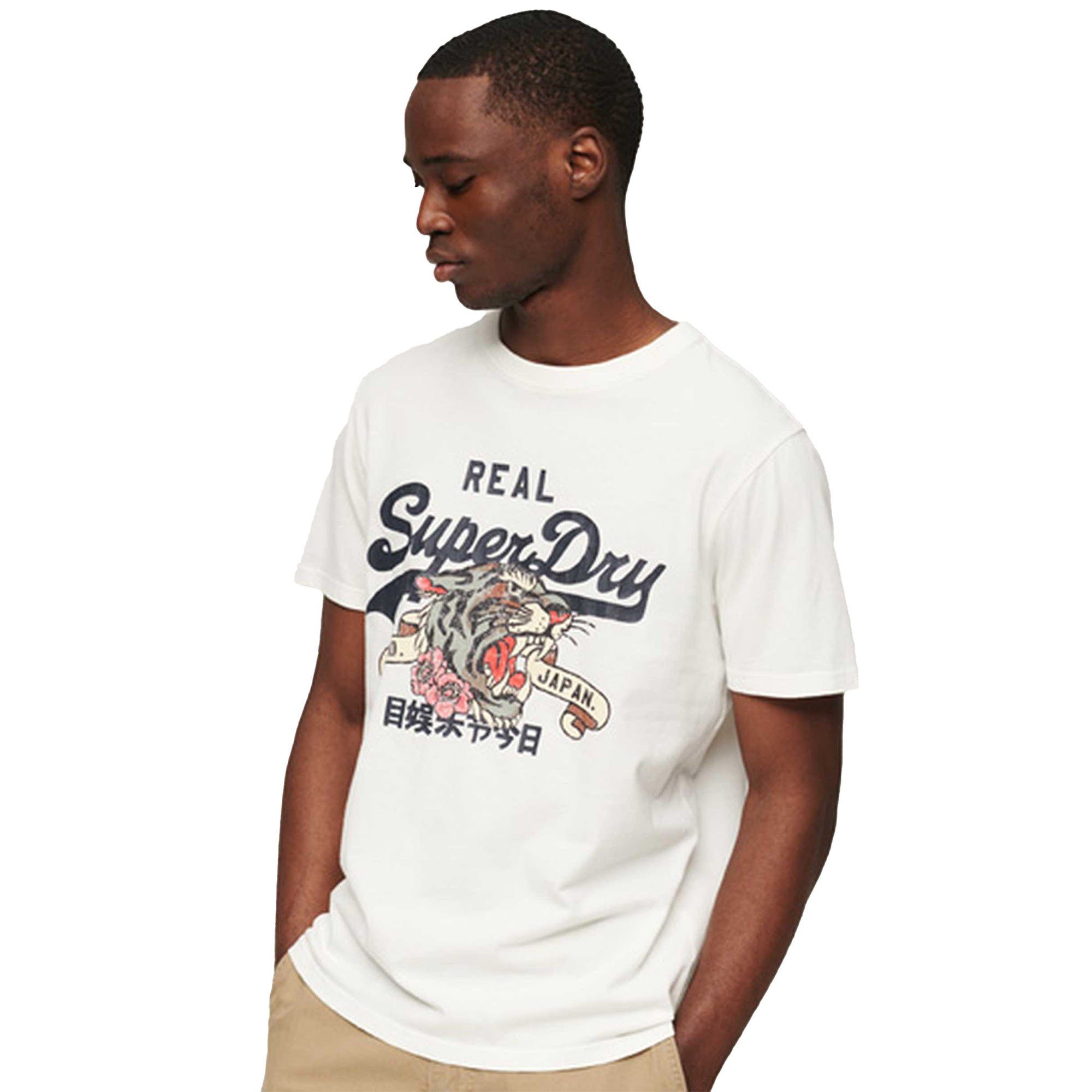 Superdry T-Shirt Herren Weiß T-Shirt VINTAGE - NARRATIVE Baumwolle TEE