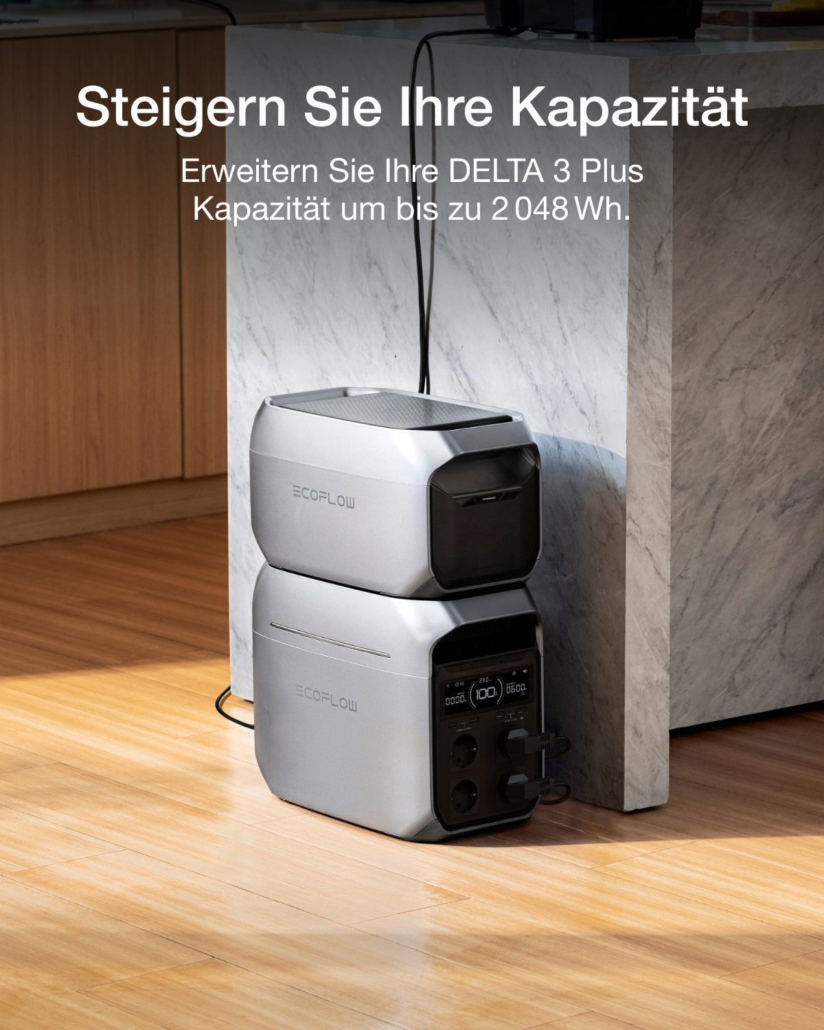 Ecoflow EcoFlow Powerstation DELTA 3 PLUS mit intelligentem Zusatzakku Powerstation, 2k Wh LiFePO4 Batterie, für Wohnmobile, Camping und Stromausfälle