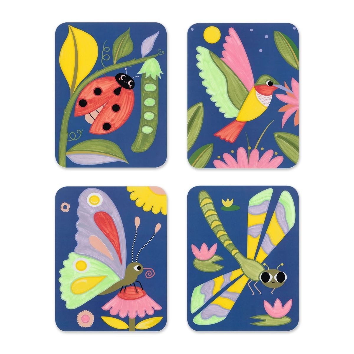DJECO Malvorlage Malset Kinder ab 3 Jahre, 4 Tierbilder, Pinsel, Palette, kreatives Set