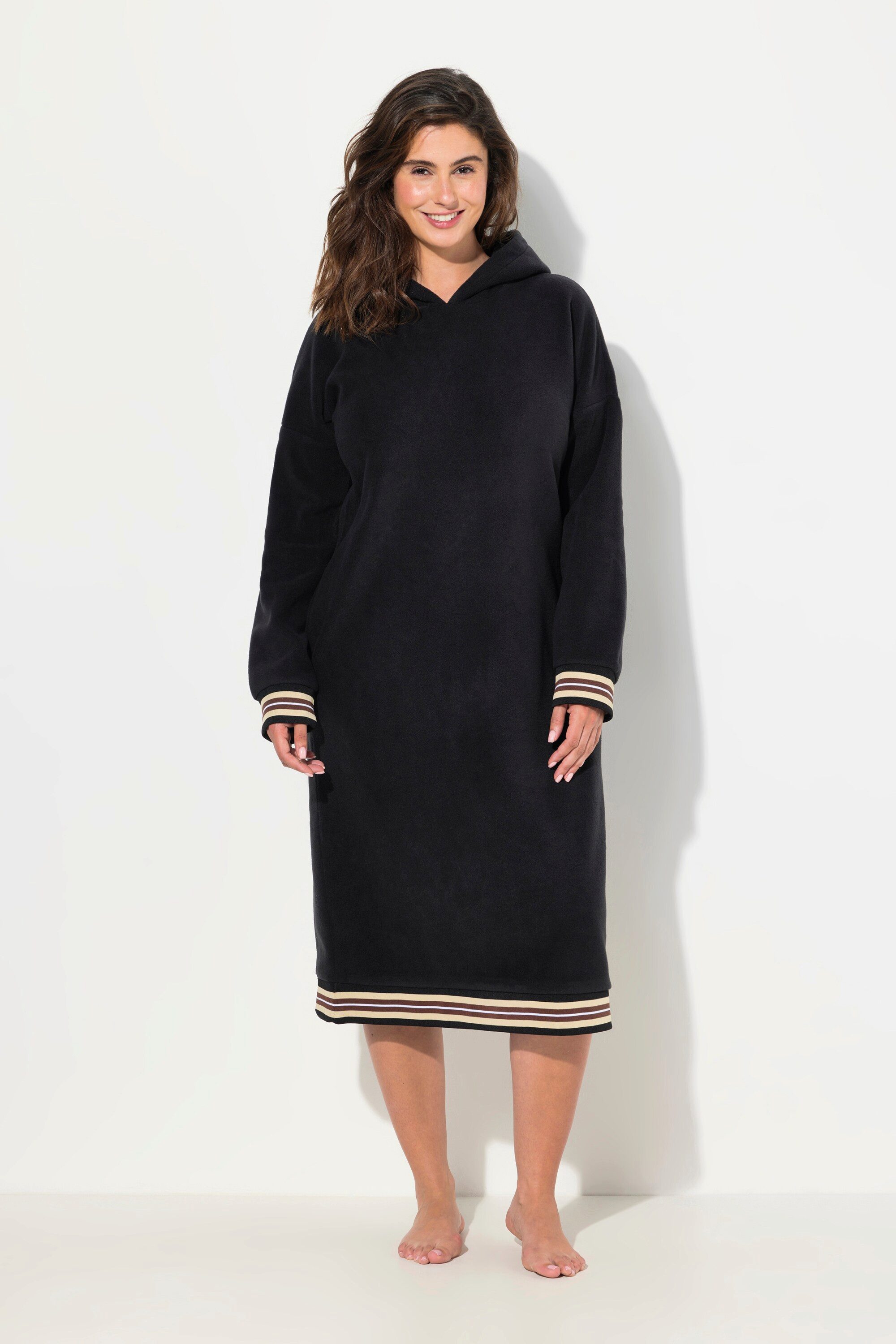 Jerseykleid Loungewear-Fleecekleid Kapuze Stickerei Langarm