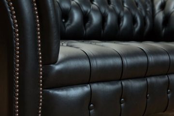 JVmoebel Chesterfield-Sofa Chesterfield Original Sofa Textil Sofa Stoff Schwarz 100% Leder Sofort, Made in Europa