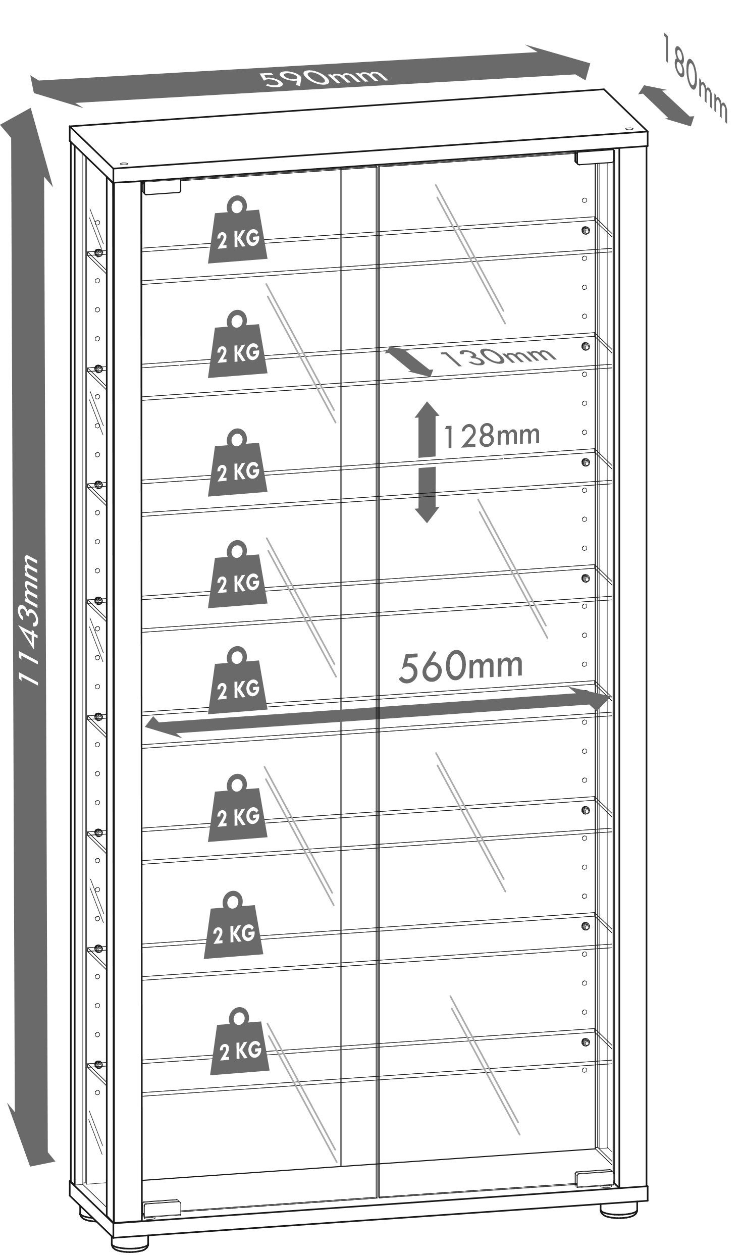 VCM Hängevitrine Vitrosa B. 59 x T. 18 x H. 114 cm Präsentation von Sammlerstücken und Dekoartikeln, Wohnzimmer oder Büro – Bild 4 von 4