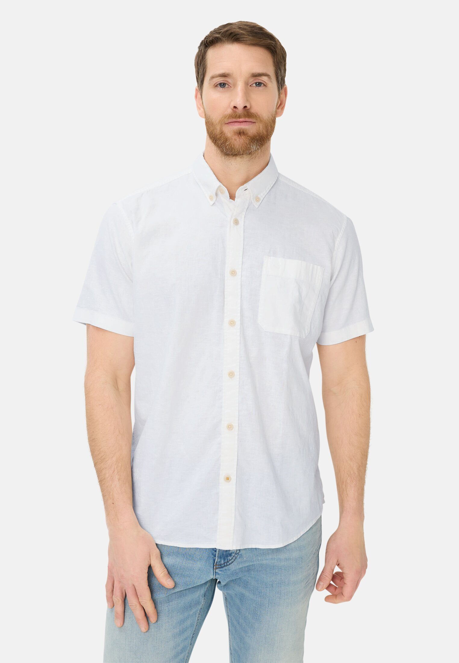 camel active Kurzarmhemd aus Leinenmix Kurzarm Button-Down