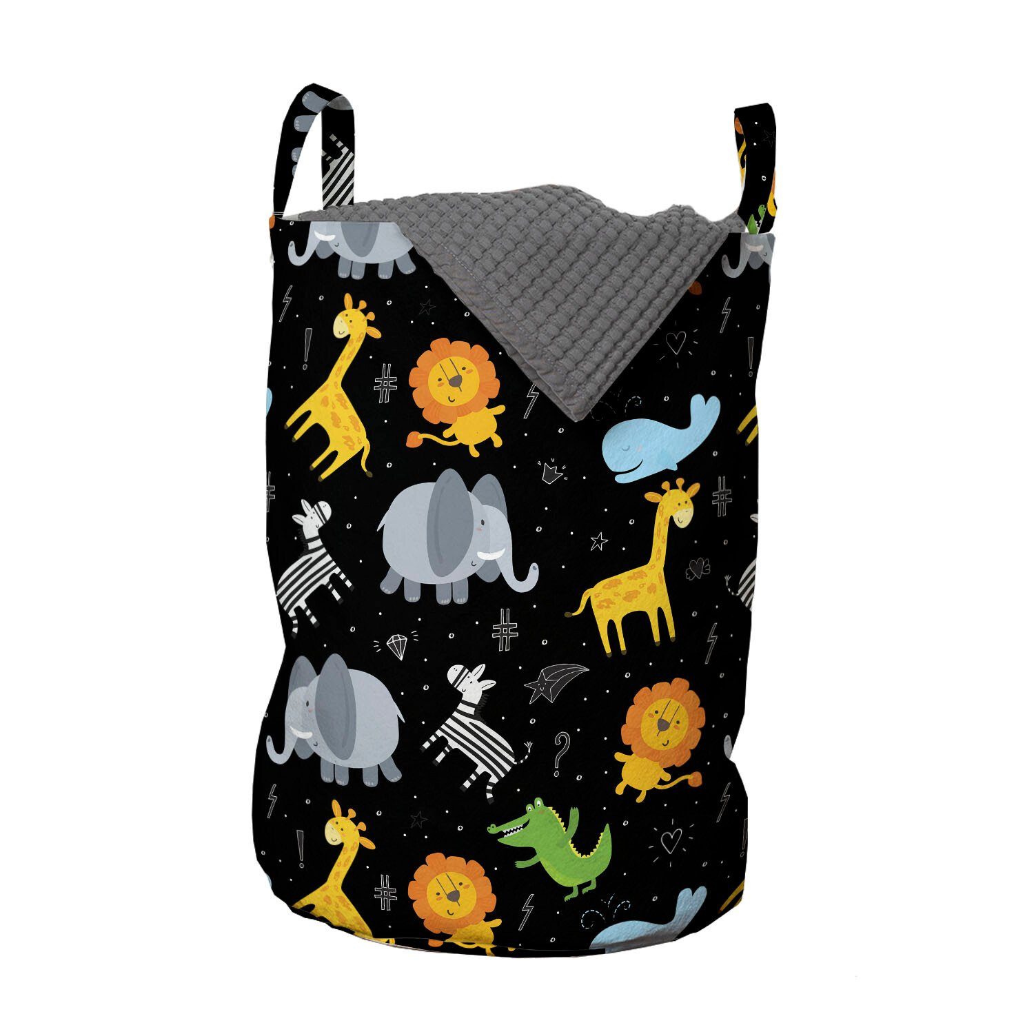 Abakuhaus Wäschesäckchen Wäschekorb mit Griffen Kordelzugverschluss für Waschsalons, Tier Löwe Giraffe Wal Zebra