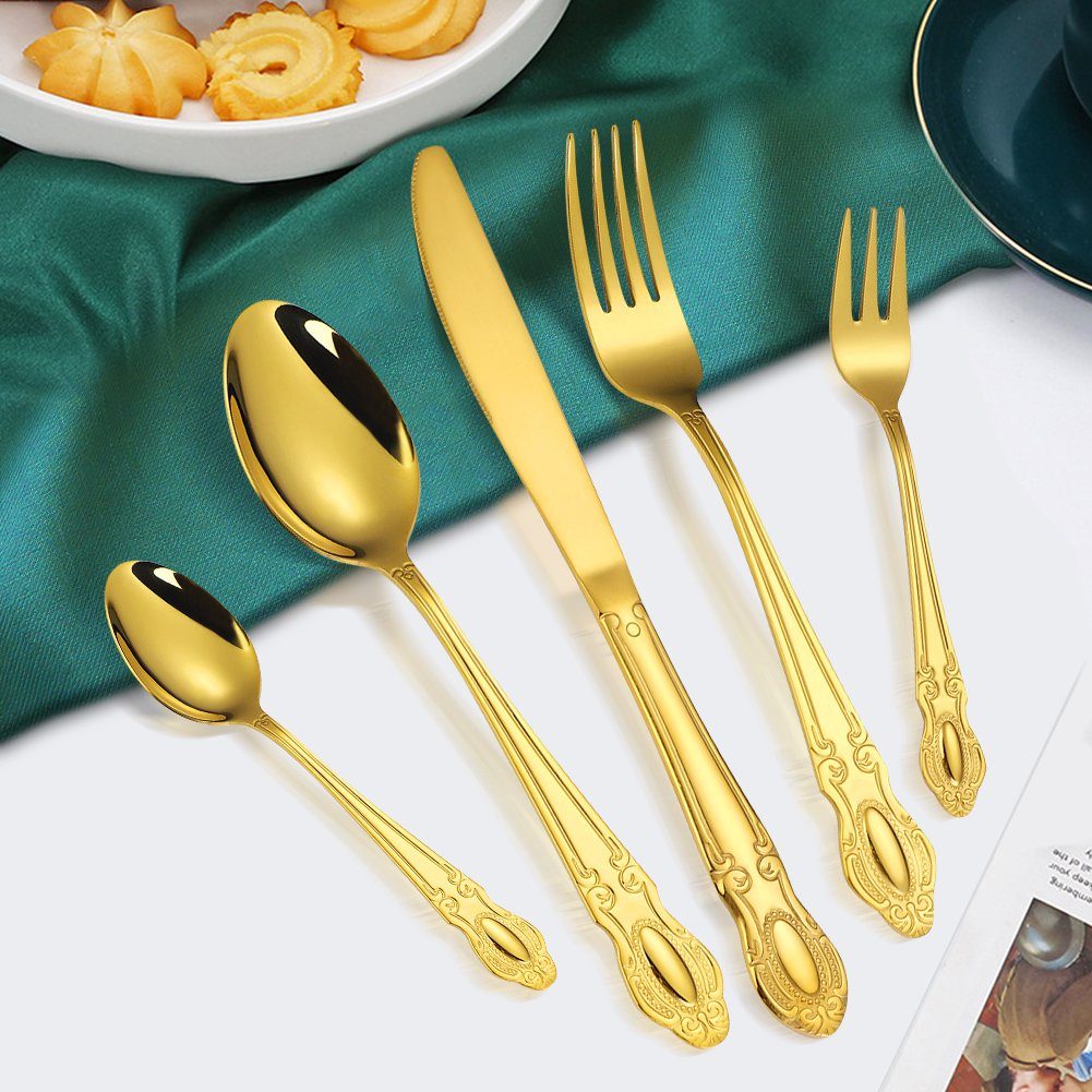 KingLux Besteck-Set 40teilig Elegant Besteck Set 8 Personen Edelstahl poliert glänzend (40-tlg), 8 Personen, Edelstahl