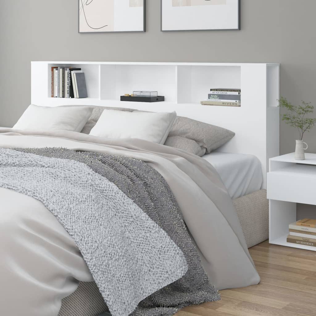 furnicato Bettgestell Kopfteil-Regal 200 x 18,5 x 104,5 cm Weiß (1-tlg), Wand-Bücherregal mit 3 Ablagefächern für dein Schlafzimmer