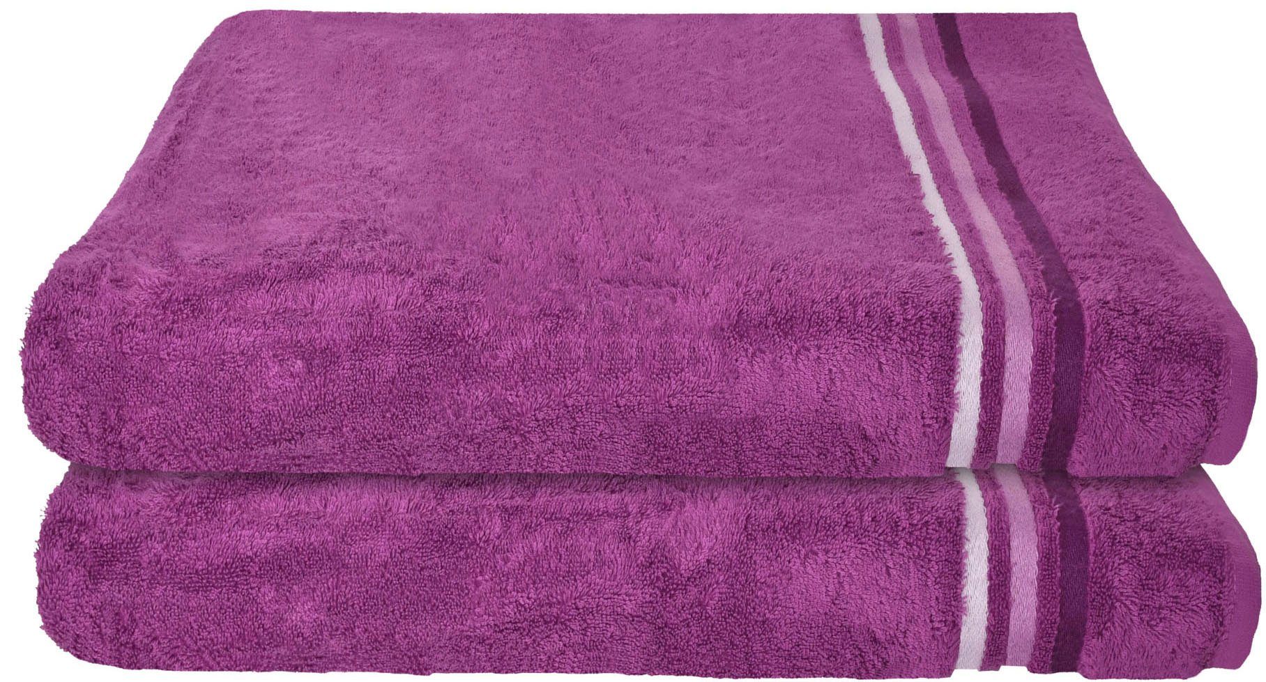 Schiesser Duschtücher Skyline Color im 2er Set aus kuschelweicher Baumwolle, Frottier (2-St), mit eleganter Streifenbordüre, MADE IN GREEN by OEKO-TEX®-zertifiziert violett
