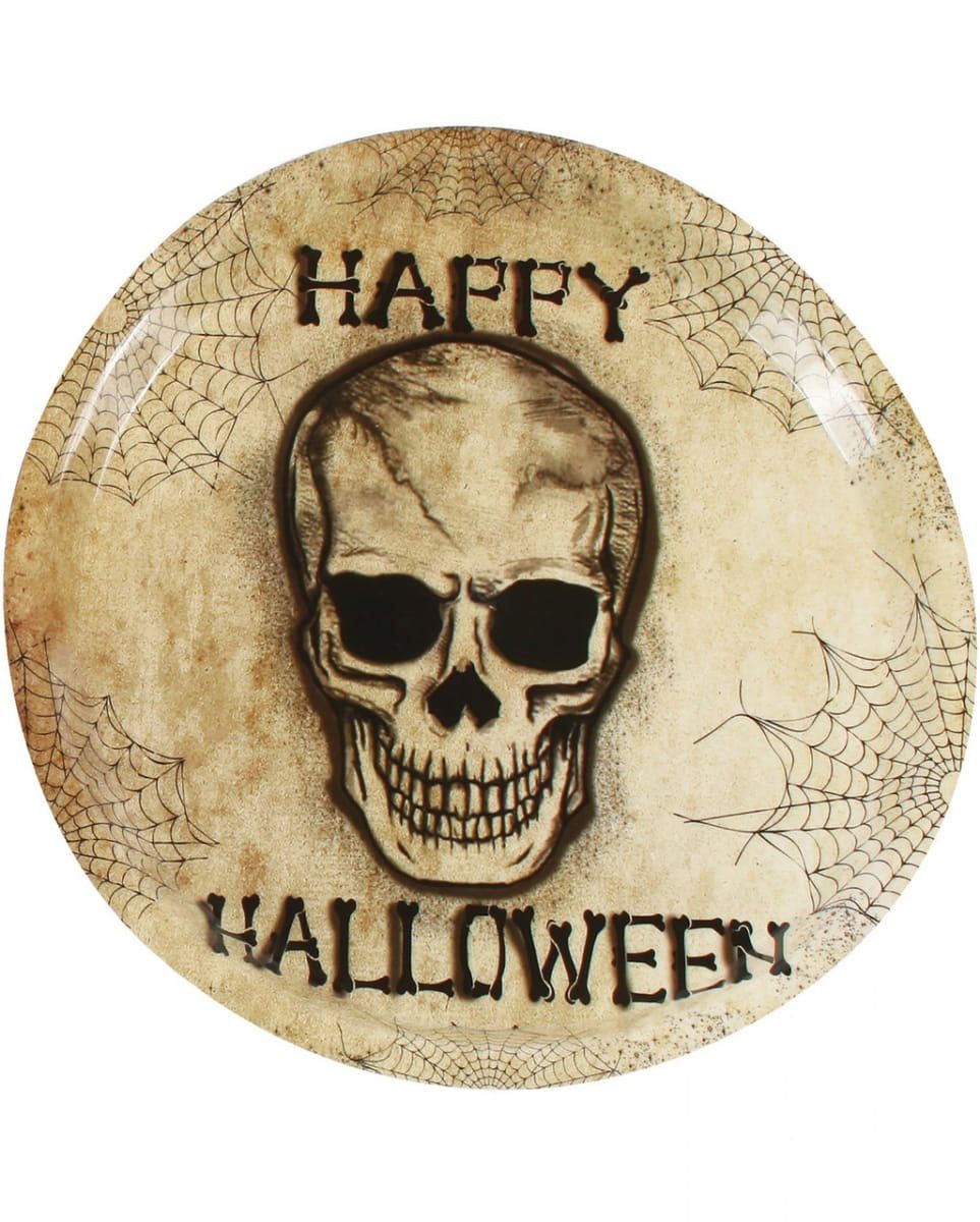 Tablet Horror-Shop Halloween Kunststoff Teller Skull als Dekofigur Happy