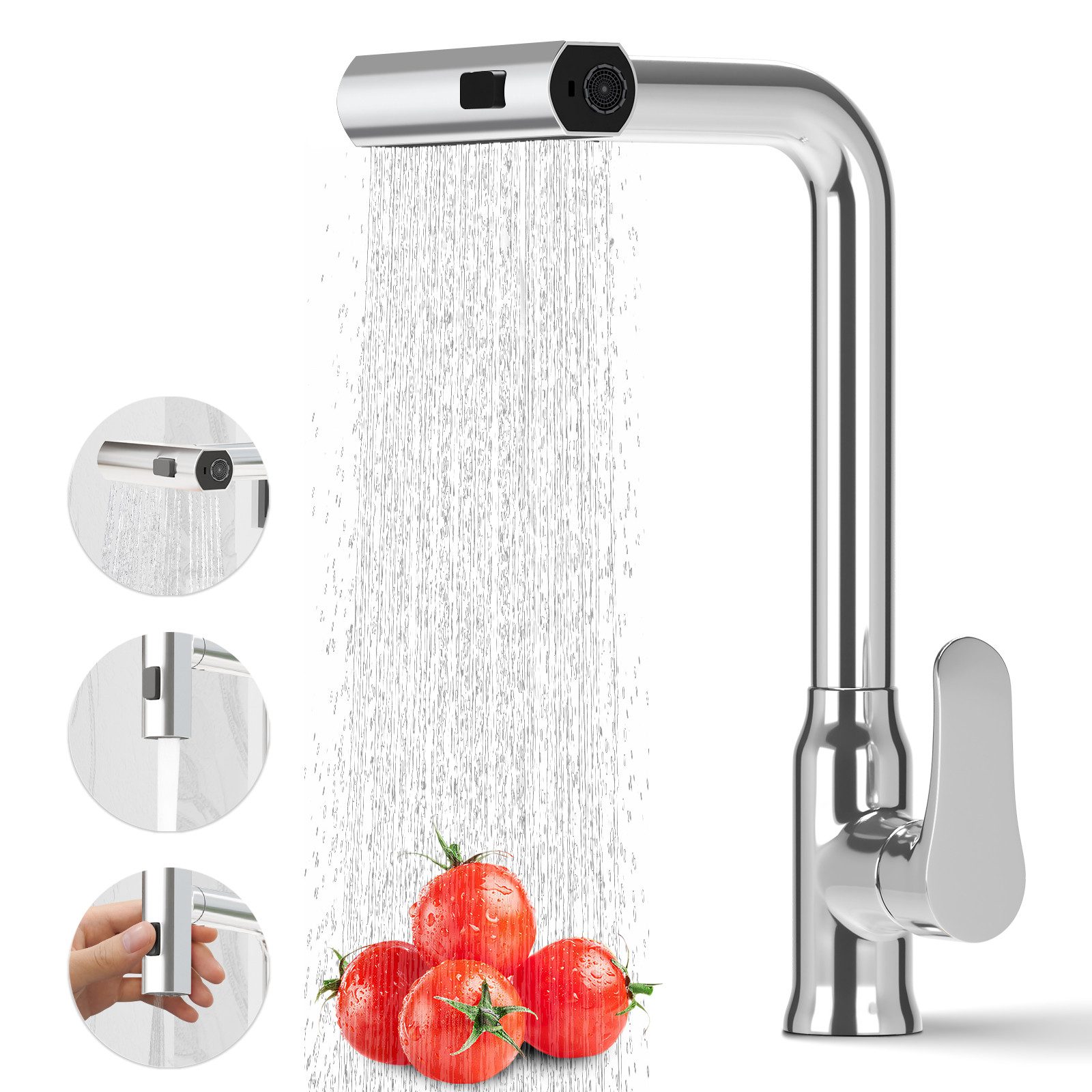 Yuede Küchenarmatur Ausziehbar, Neueste Spültischarmatur Küche (Mit Herunterziehen Brause Armatur,360°Schwenkbar Drei Sprühfunktionen, Ein Loch Installation,Edelstahl Hochdruck wasserhahn küche) Geeignet für Küchen, Bauernhäuser, Wohnmobile, Wäschereien