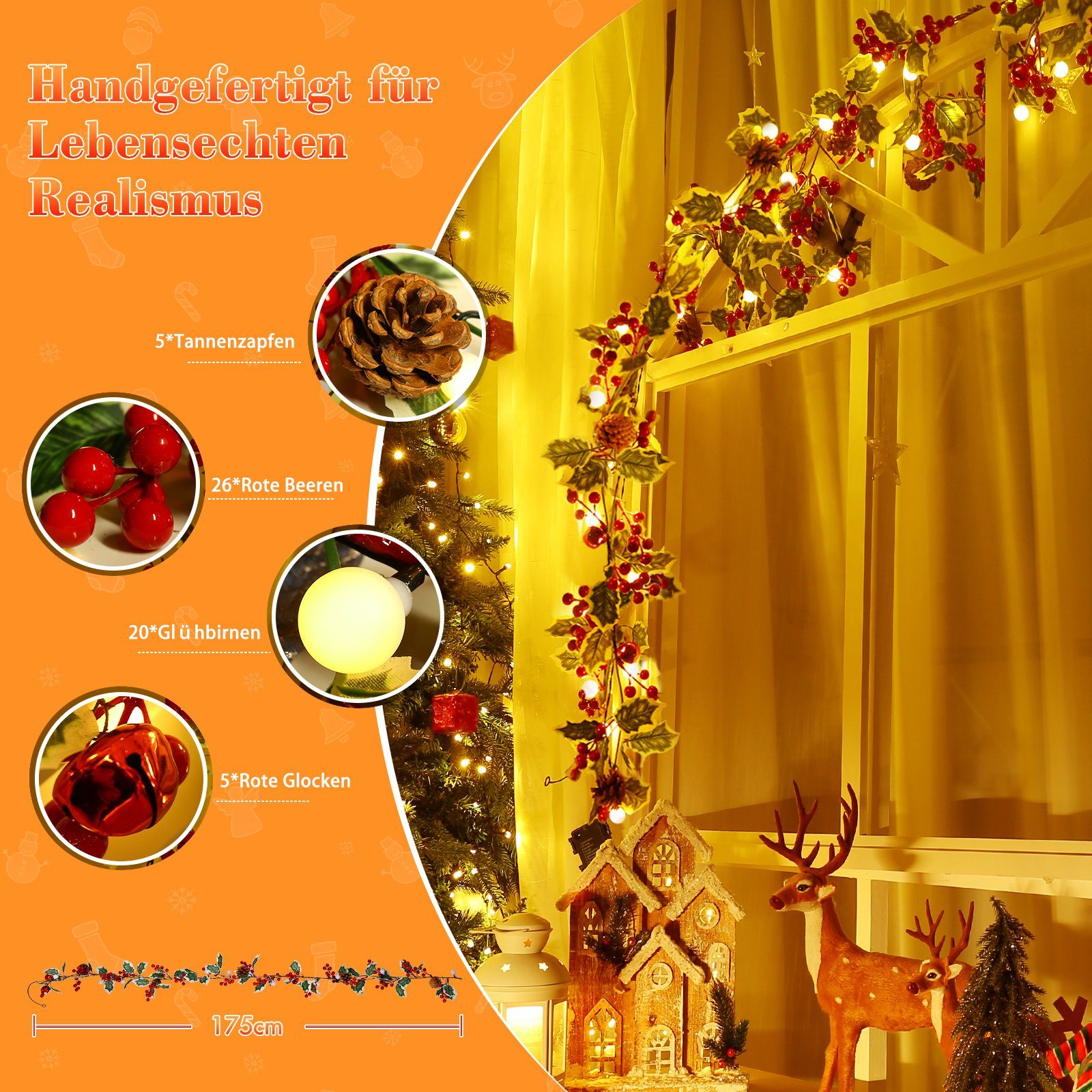 Kunstgirlande Weihnachtsgirlande(1.75M/2.7M 2st) mit Beleuchtung LEDs, Wand günstig online kaufen