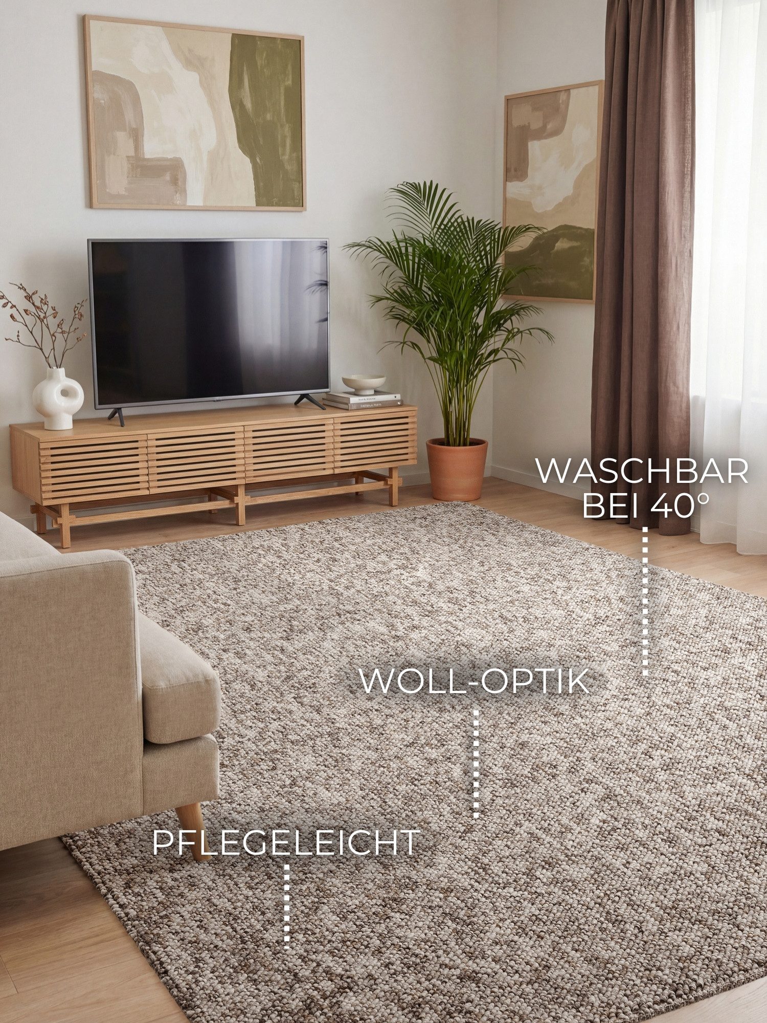 ELLE DECORATION Teppich Rocco, rechteckig, Höhe: 10 mm, Läufer, waschbar, Wohnzimmer, Esszimmer, Woll-Optik