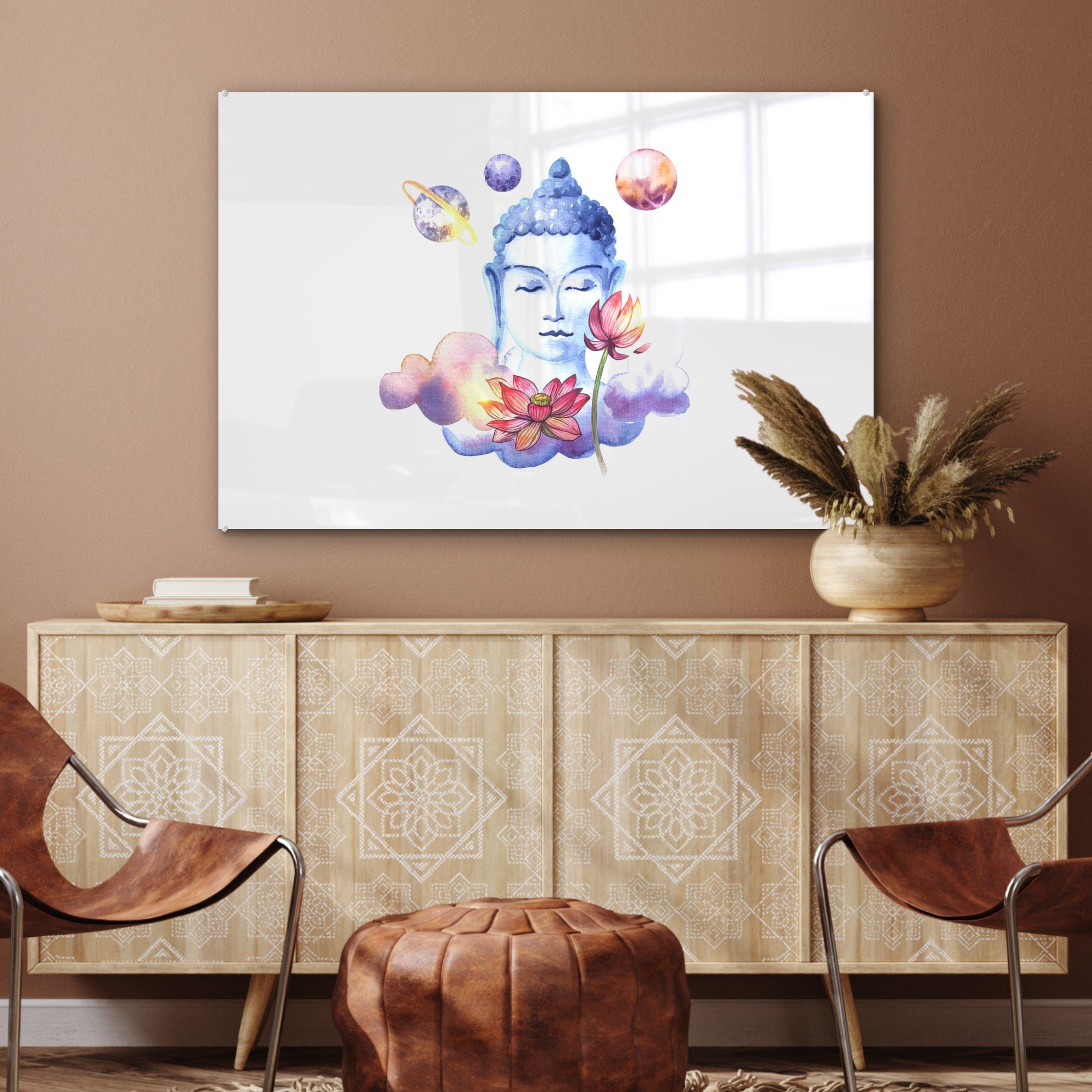 MuchoWow Acrylglasbild Buddha - Acrylglasbilder (1 Kopf St), & - Schlafzimmer Planeten, Wohnzimmer
