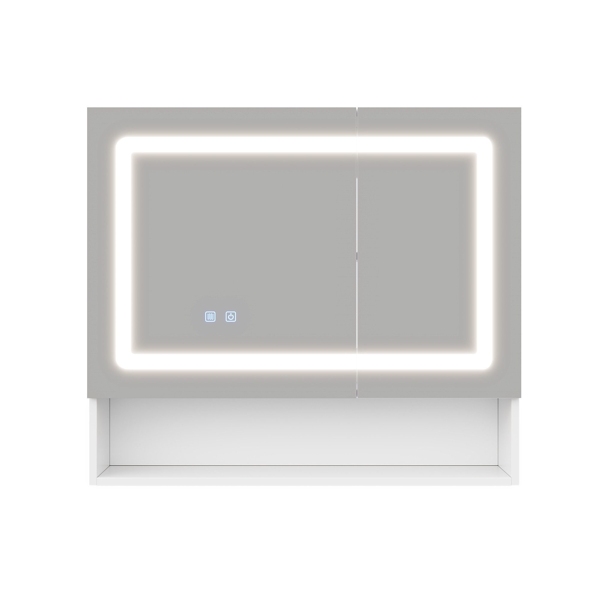 Flieks Badezimmerspiegelschrank Spiegelschrank mit Doppeltür, Ein-Knopf-Entfeuchtung, LED-Beleuchtung (80x17x70 cm, 1-St., Entnebelungsfunktion, Helligkeit eins – Bild 4 von 5