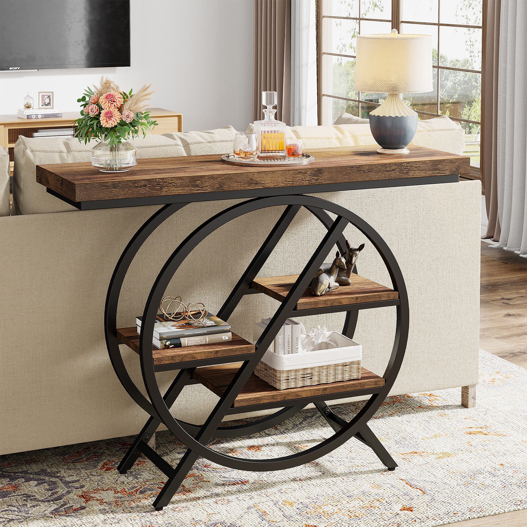 Tribesigns Konsolentisch 100 cm Eingangstisch mit 4-stöckiger regal, Flur Sofatisch