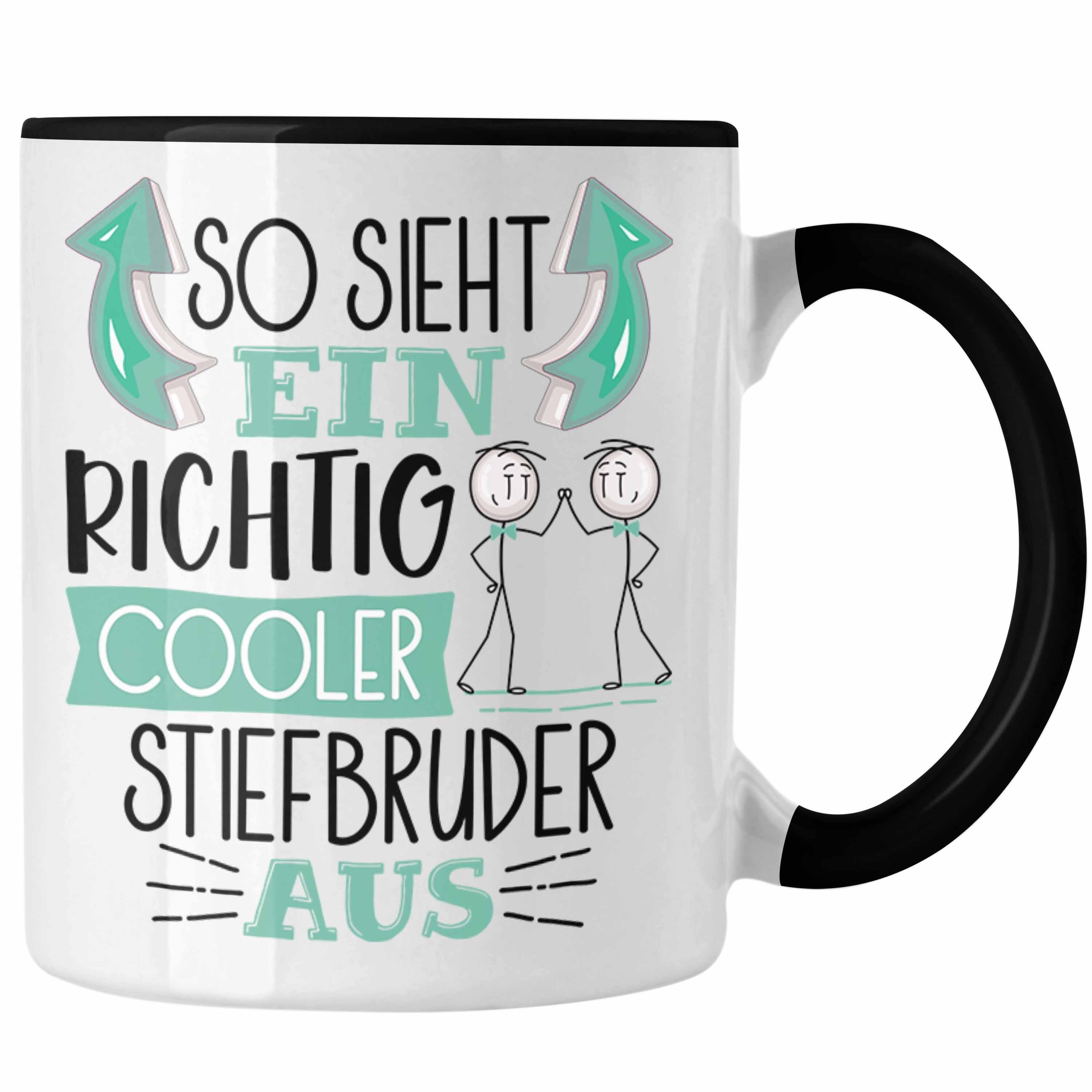 Trendation Tasse Stiefbruder Tasse Geschenk So Sieht Ein RIchtig Cooler Stiefbruder Au Schwarz