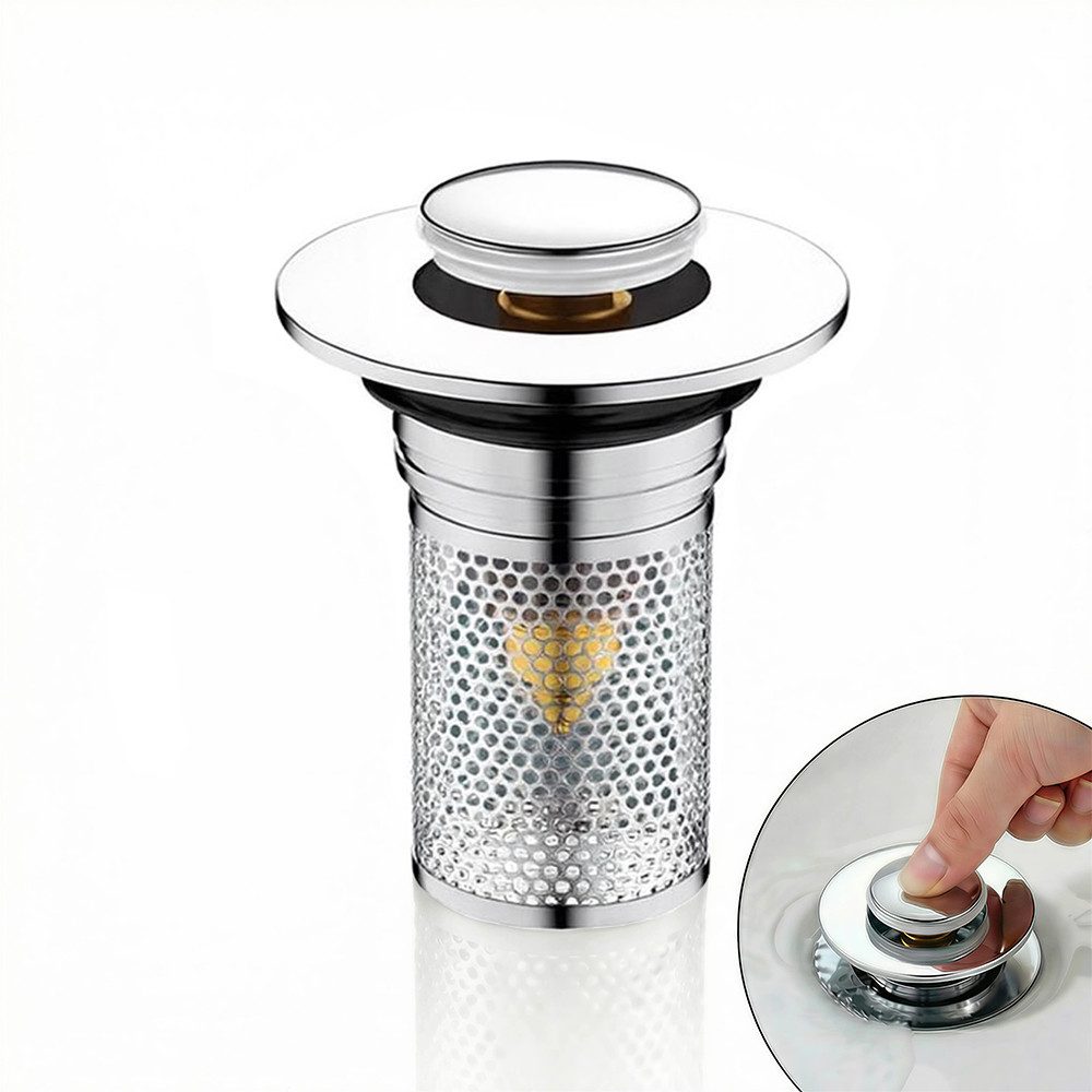 JASLIFE Waschbeckenstöpsel Pop-up-Ablaufstopfen für Waschbecken Kaliber 33-40mm, (1 St), rostfrei, wasserdicht, mit Filtereinsatz