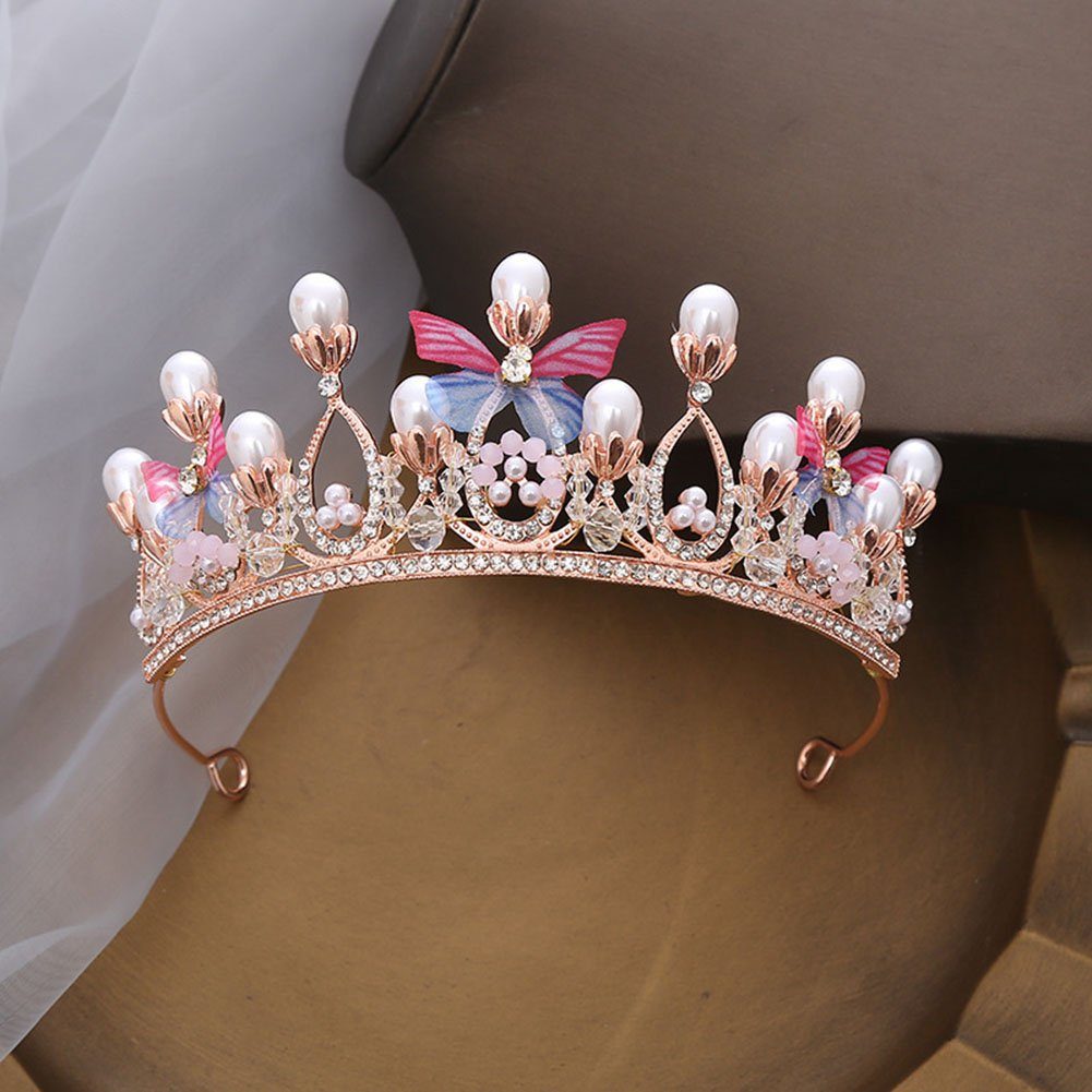 Mädchen Diadem Kristall Kostüm GLAMO Tiara Diademe Perle Prinzessin für