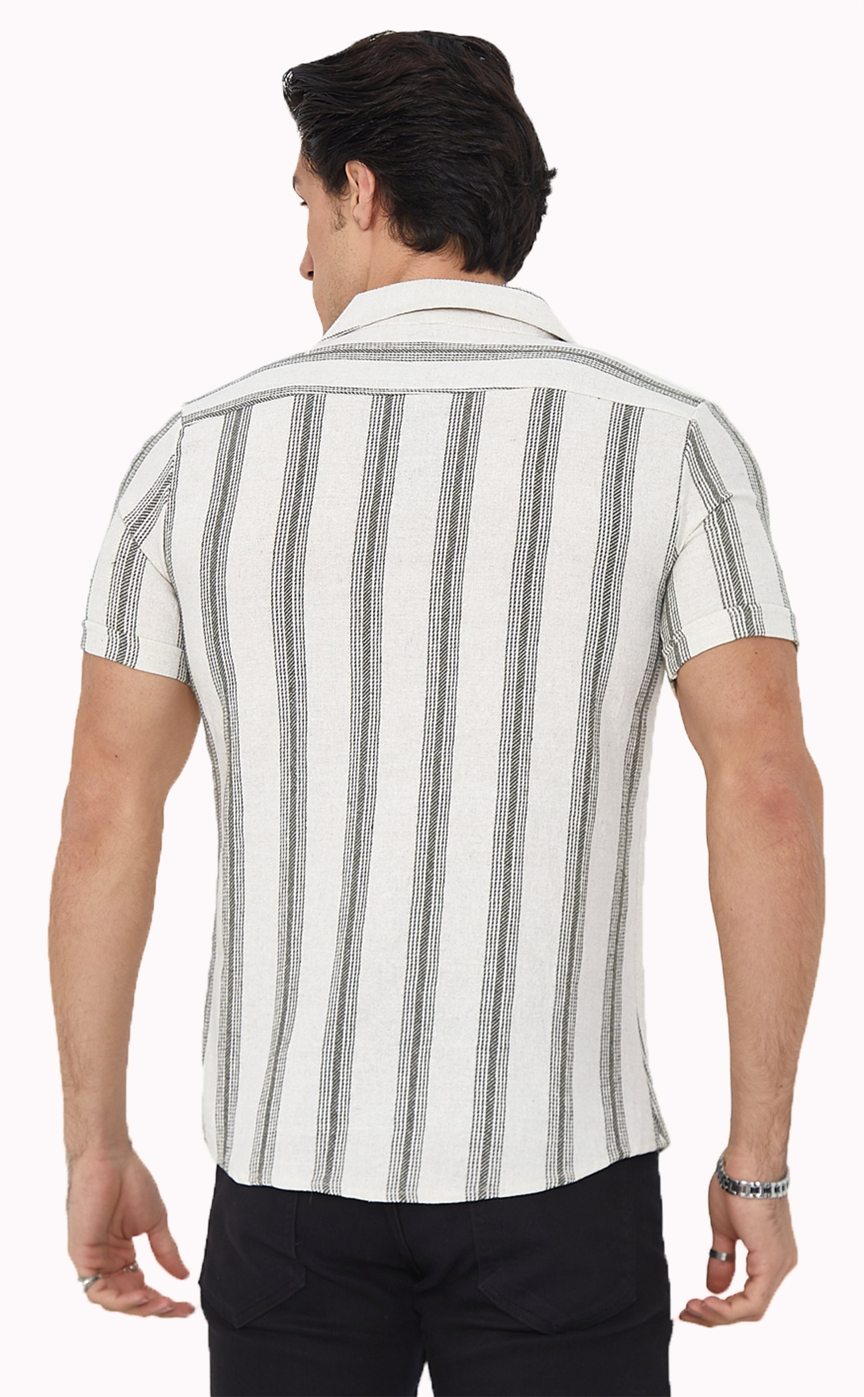 Megaman Jeans Kurzarmhemd Herren Kurzarm-Hemd Sommer Leinen-Optik Premium
