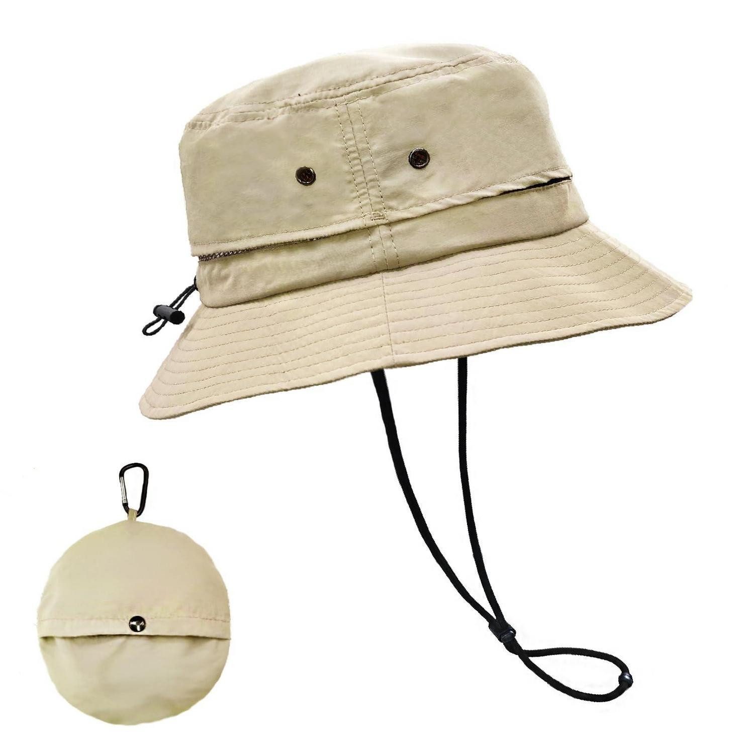 LuxusKollektion Sonnenhut Sonnenhut Damen Herren Fischerhut Bucket Mesh Kinnriemen Khaki