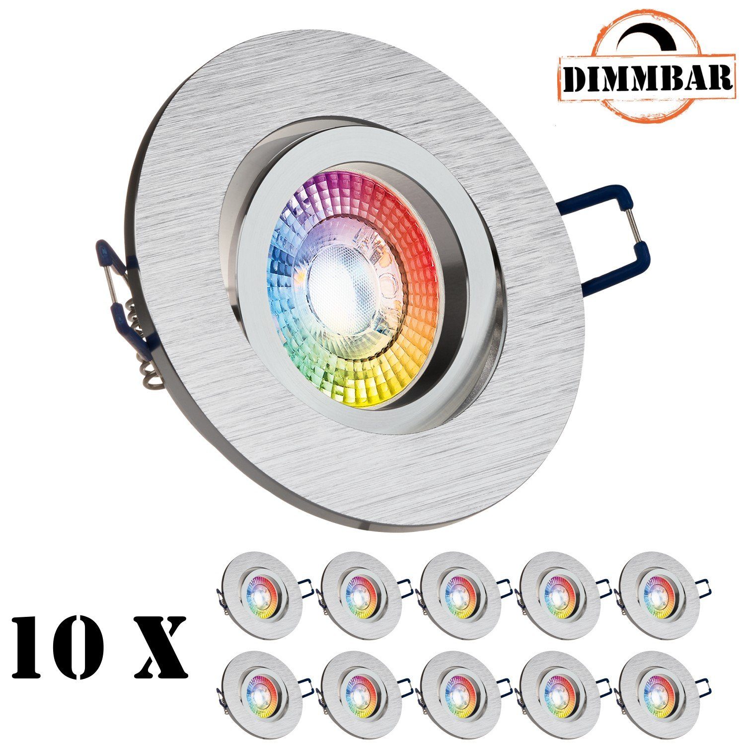 LEDANDO LED Einbaustrahler 10er RGB LED Einbaustrahler Set extra flach in bicolor mit 3W LED von