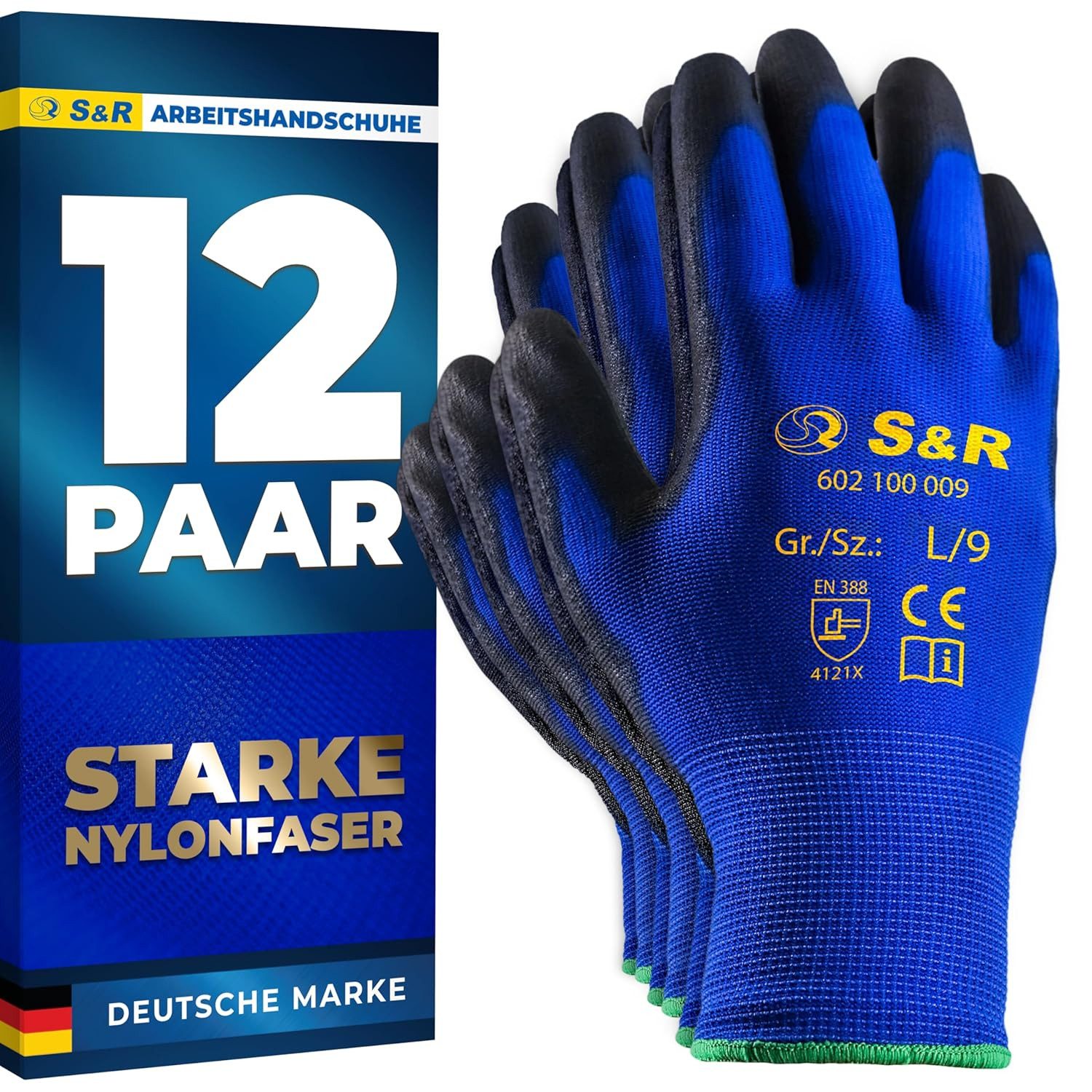 Arbeitshandschuhe 12 Paar aus Nylonfaser mit Polyurethanbeschichtung