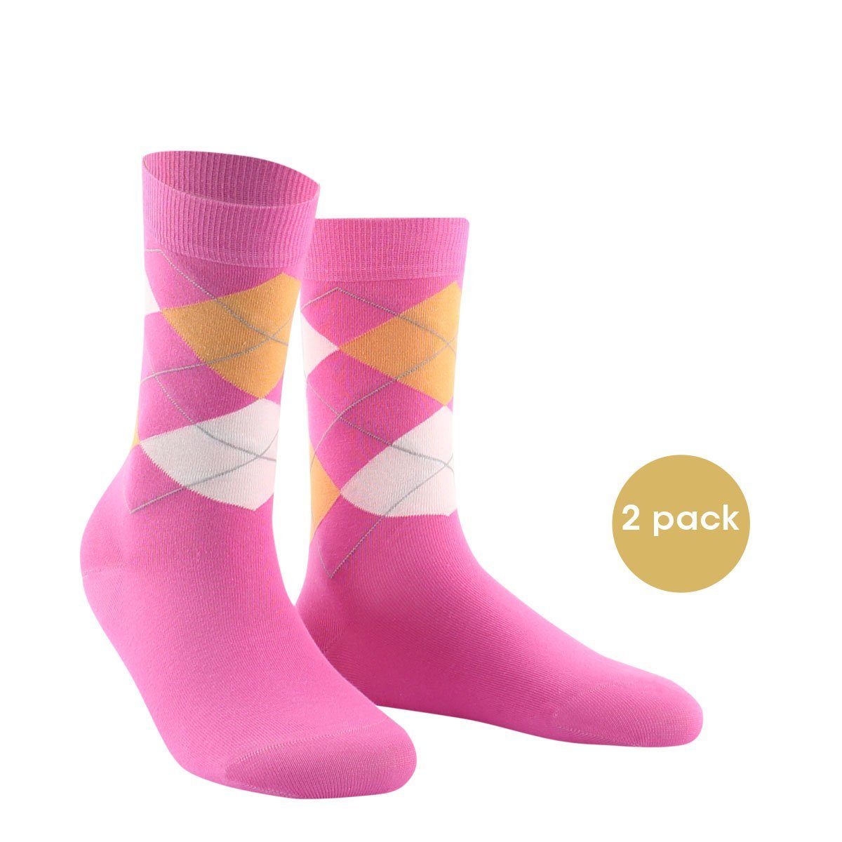 für ARGYLE (2-Paar) Wilox Damen Langsocken Pink hautfreundlicher aus Baumwolle SCOTTISH