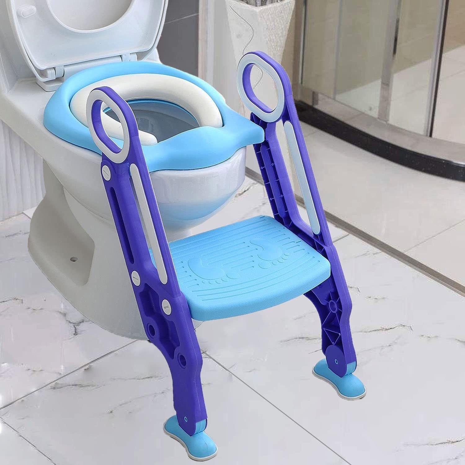 TLGREEN Toilettentrainer Toilettensitz Kinder mit Treppe, Toilettensitz für kinder HöHenverstellbar Blau