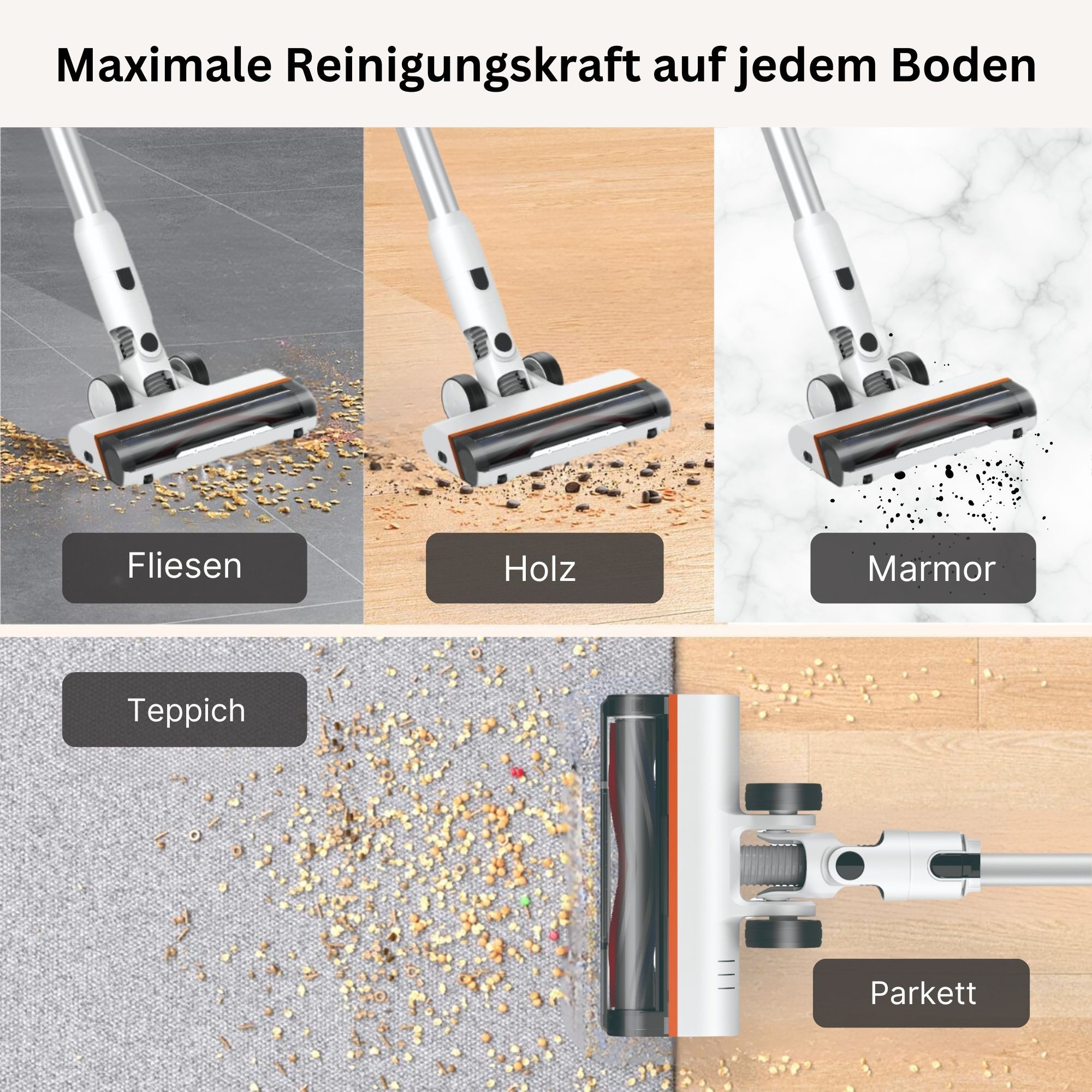 KB Elements Hand-und Stielstaubsauger Kabelloser Staubsauger, Akku Staubsauger, Stielstaubsauger akku, 400,00 W, Beutellos, Beutellos, Bürstenloser Motor, 90-180 grad Bodenbürste, 1,6 Kg