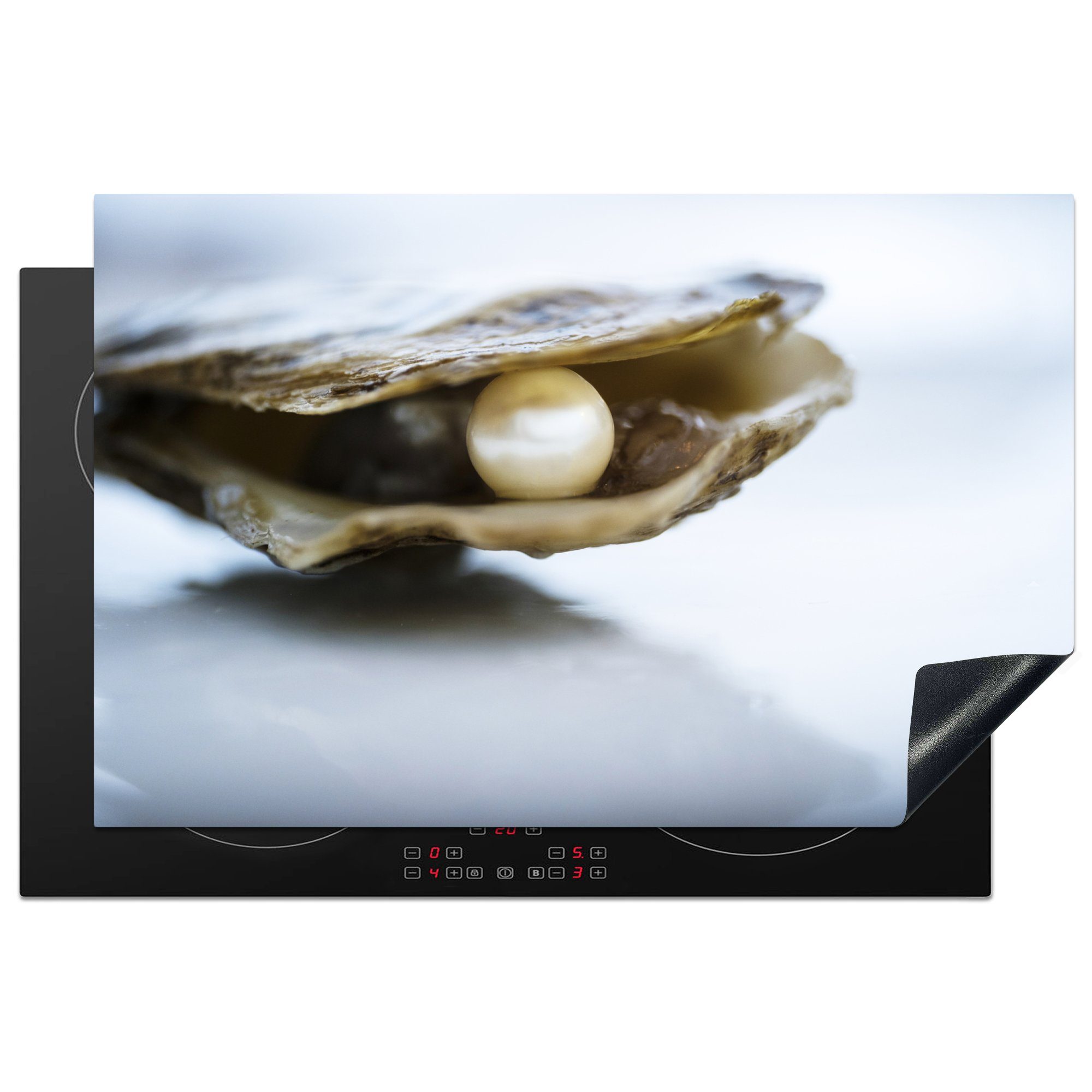 MuchoWow Herdblende-/Abdeckplatte Perle in einer Austernschale, Vinyl, (1 tlg), 81x52 cm, Induktionskochfeld Schutz für die küche, Ceranfeldabdeckung