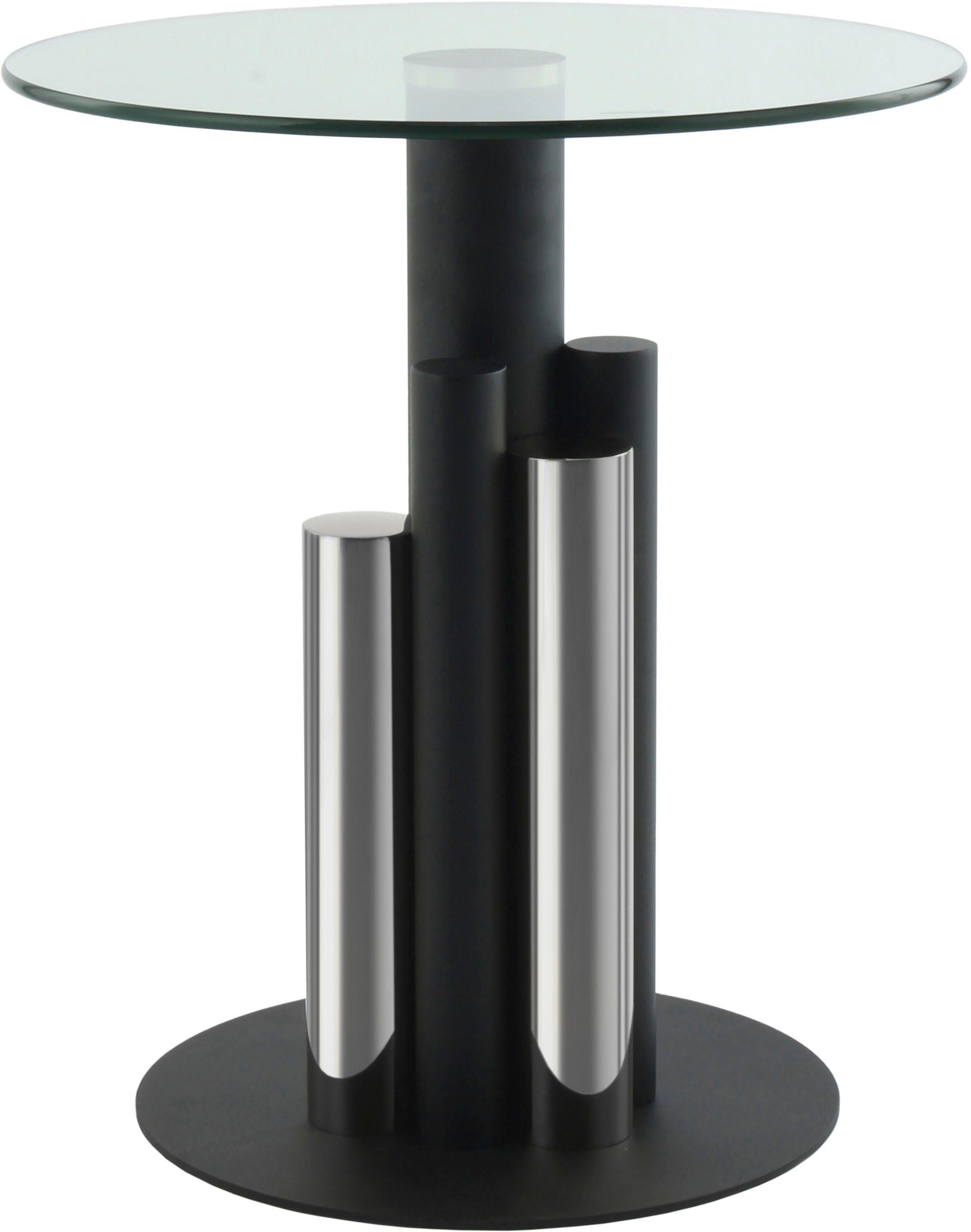 Kayoom Beistelltisch Ontario 225, Runde Glasplatte aus Sicherheitsglas, 100% Edelstahl (1-St), Modernes Design, zweifarbiges Säulengestell, Eyecatcher Element
