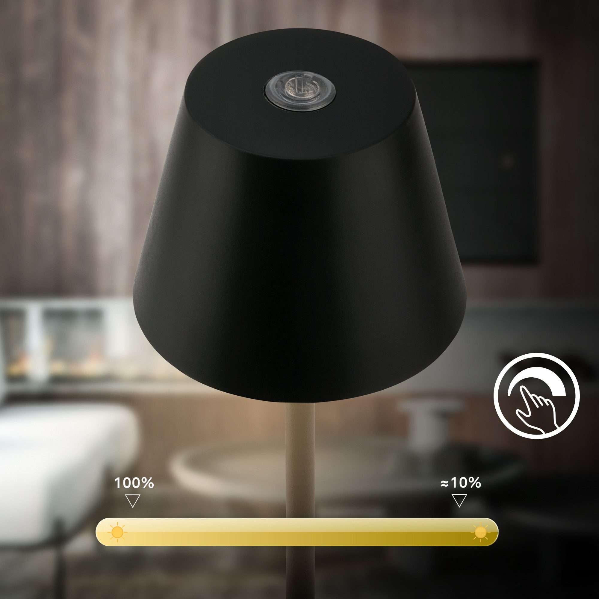 Briloner Leuchten LED Tischleuchte Akku Tischlampe kabellos Nano Indoor/Outdoor, LED fest integriert, 6 x 16 cm (DxH) Schwarz/Weiß 1,5W Wohnzimmer Schlafzimmer