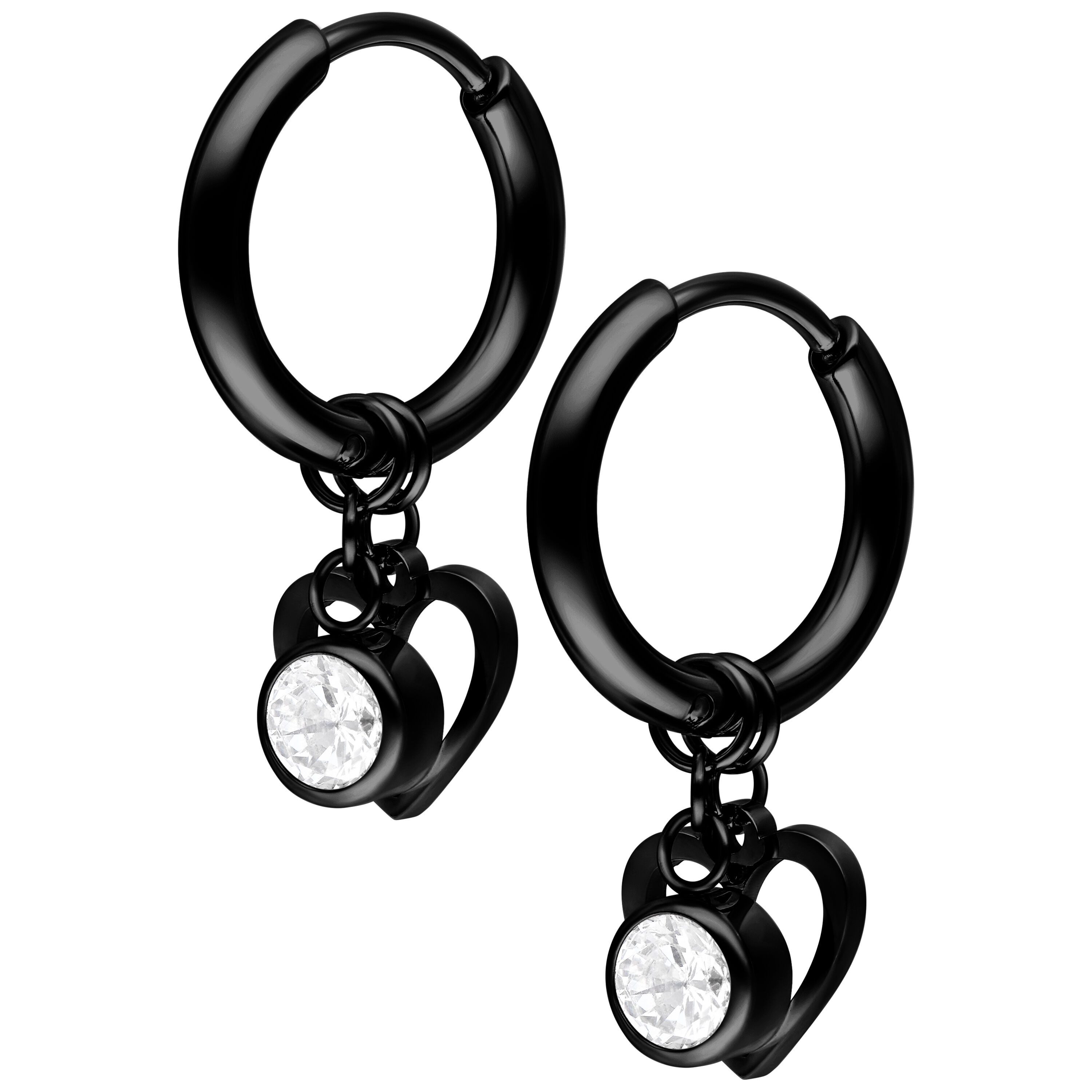 Wildcat Paar Ohrhänger Mini Heart with Crystal Hanger Hoops Pair - Schwarz, Chirurgenstahl 316L - wasserfest, langlebig, hautverträglich