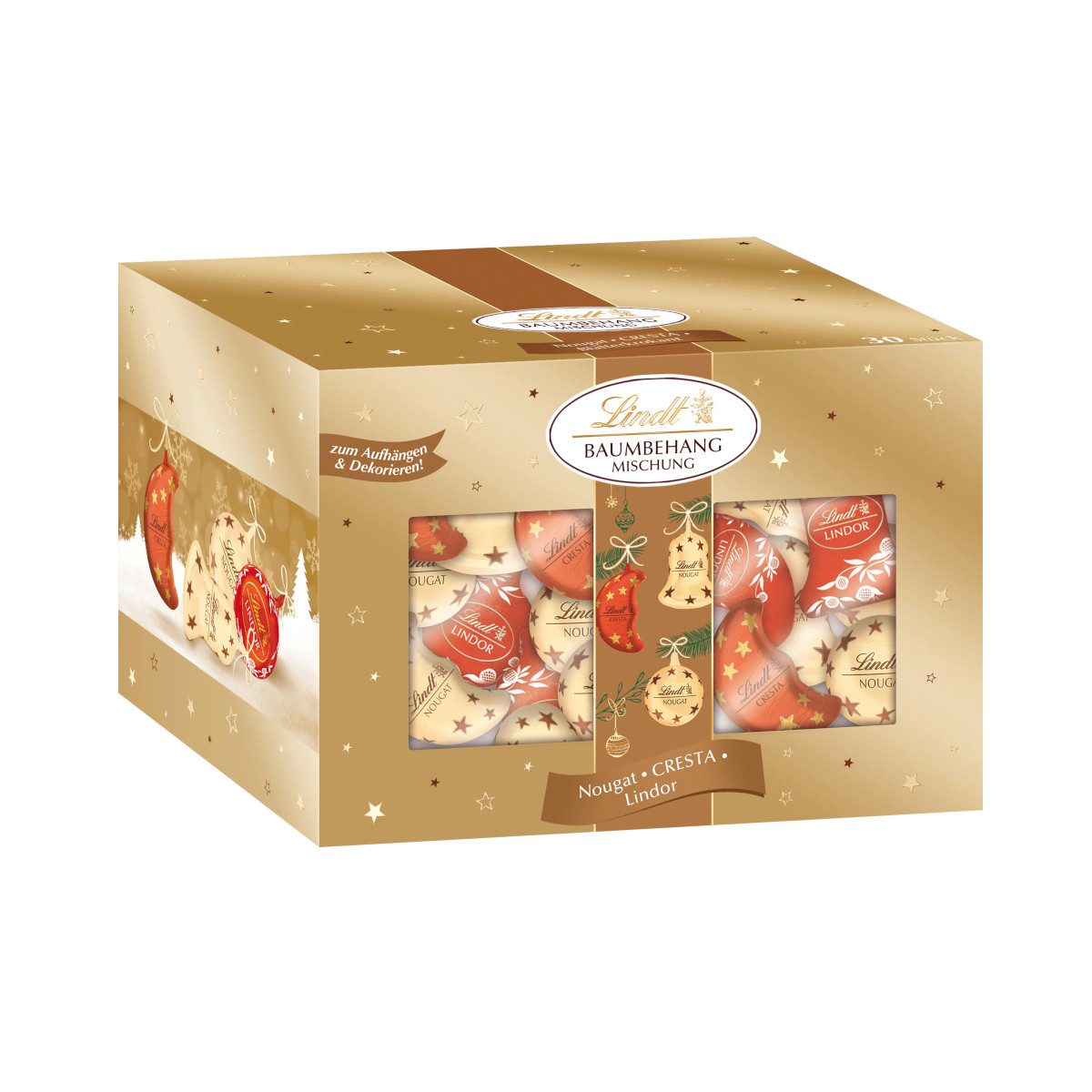 LINDT Schokolade, Lindt Baumbehang Mix Weihnachten Vollmilch-Schokolade Packung 500g