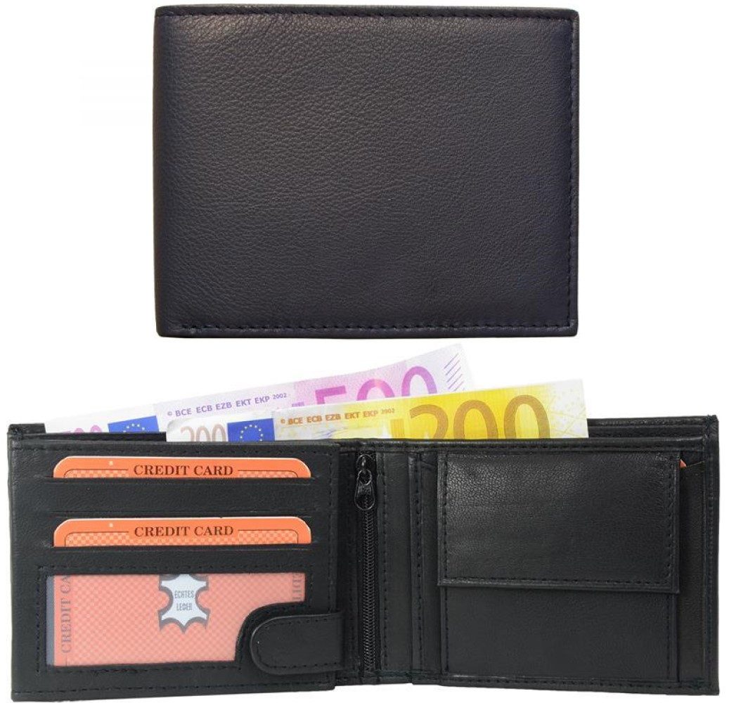 Geldbörse Echtleder Geldbörse schwarz Nappa-Leder Kombibörse Leder Portemonnaie