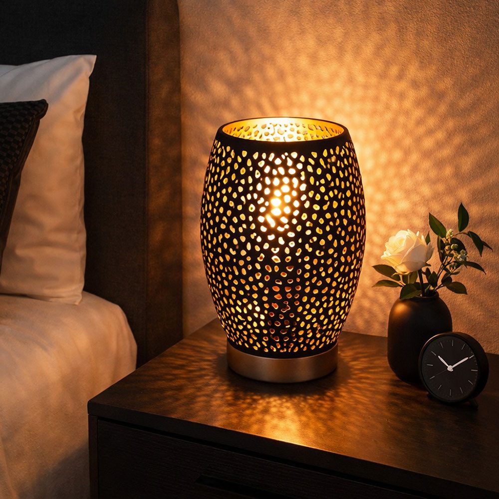 GLOBO LIGHTING LED Tischleuchte, Leuchtmittel inklusive, Warmweiß, Tisch Leuchte Wohn Ess Zimmer Dekor Lese Lampe gold schwarz im