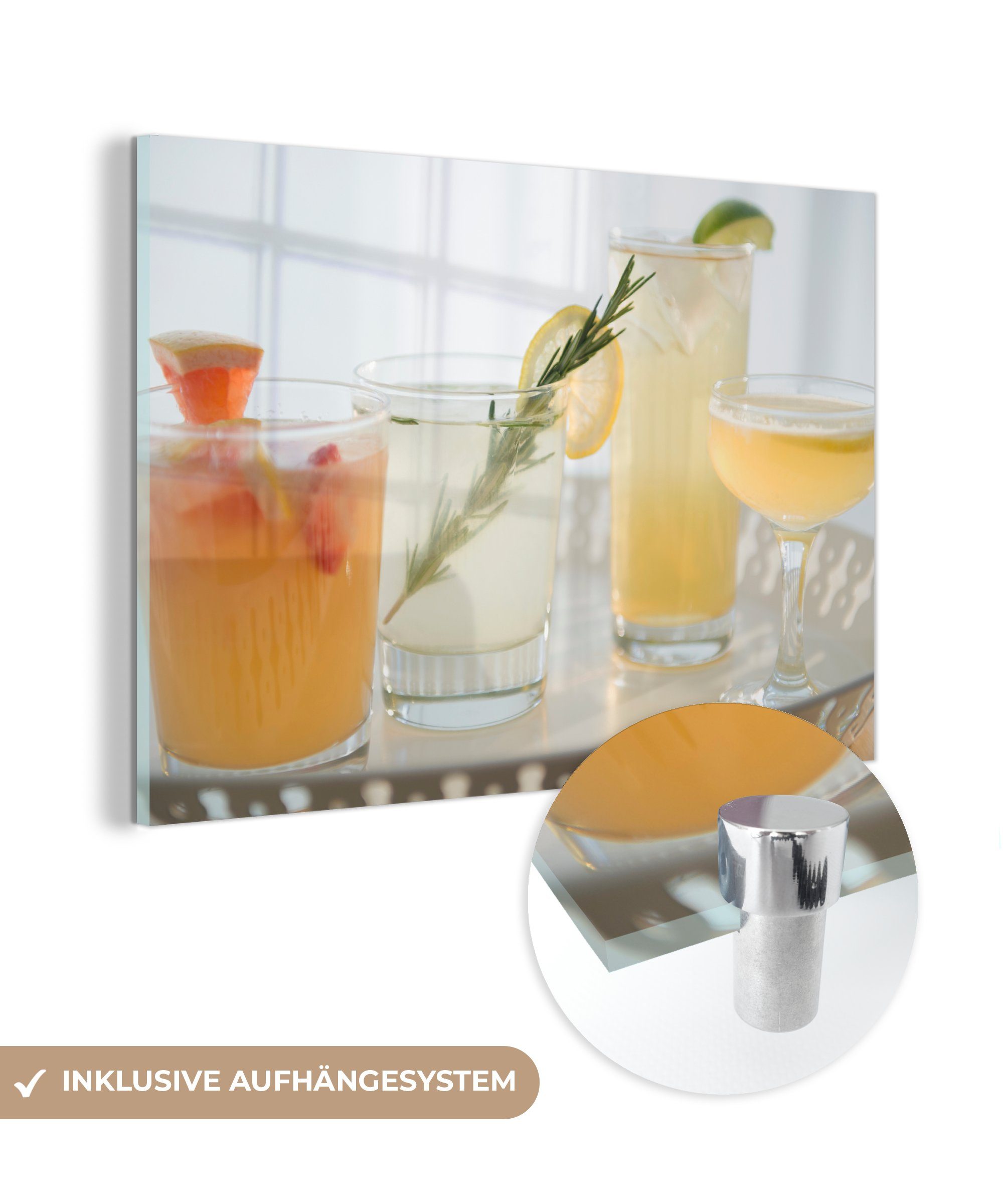 Schlafzimmer Acrylglasbild Wohnzimmer Cocktails weißen Studioaufnahme von MuchoWow (1 St), würzigen Acrylglasbilder auf Tablett, & einem