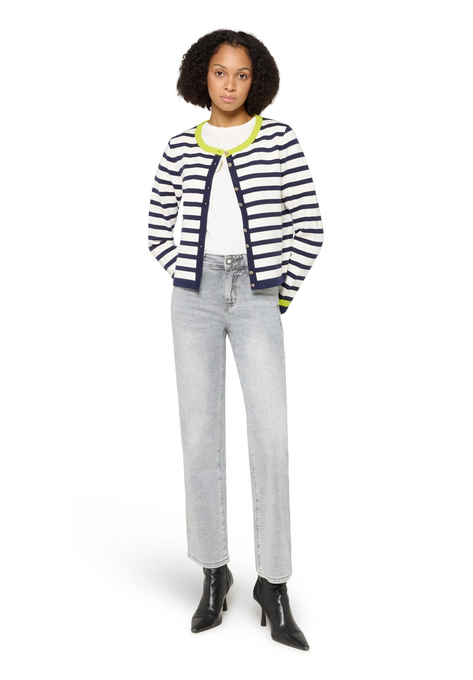 Cartoon Strickjacke Damen mit Rundhalsausschnitt (1-tlg)