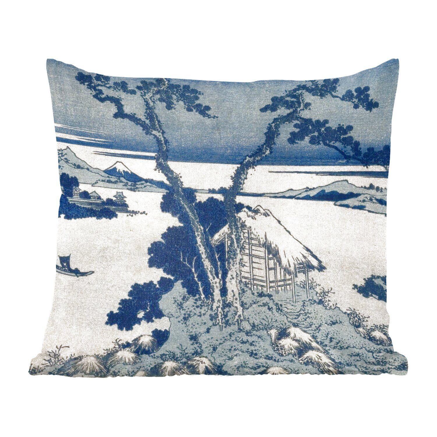 MuchoWow Dekokissen Blick auf den Berg Fuji - Gemälde von Katsushika Hokusai, Zierkissen mit Füllung für Wohzimmer, Schlafzimmer, Deko, Sofakissen