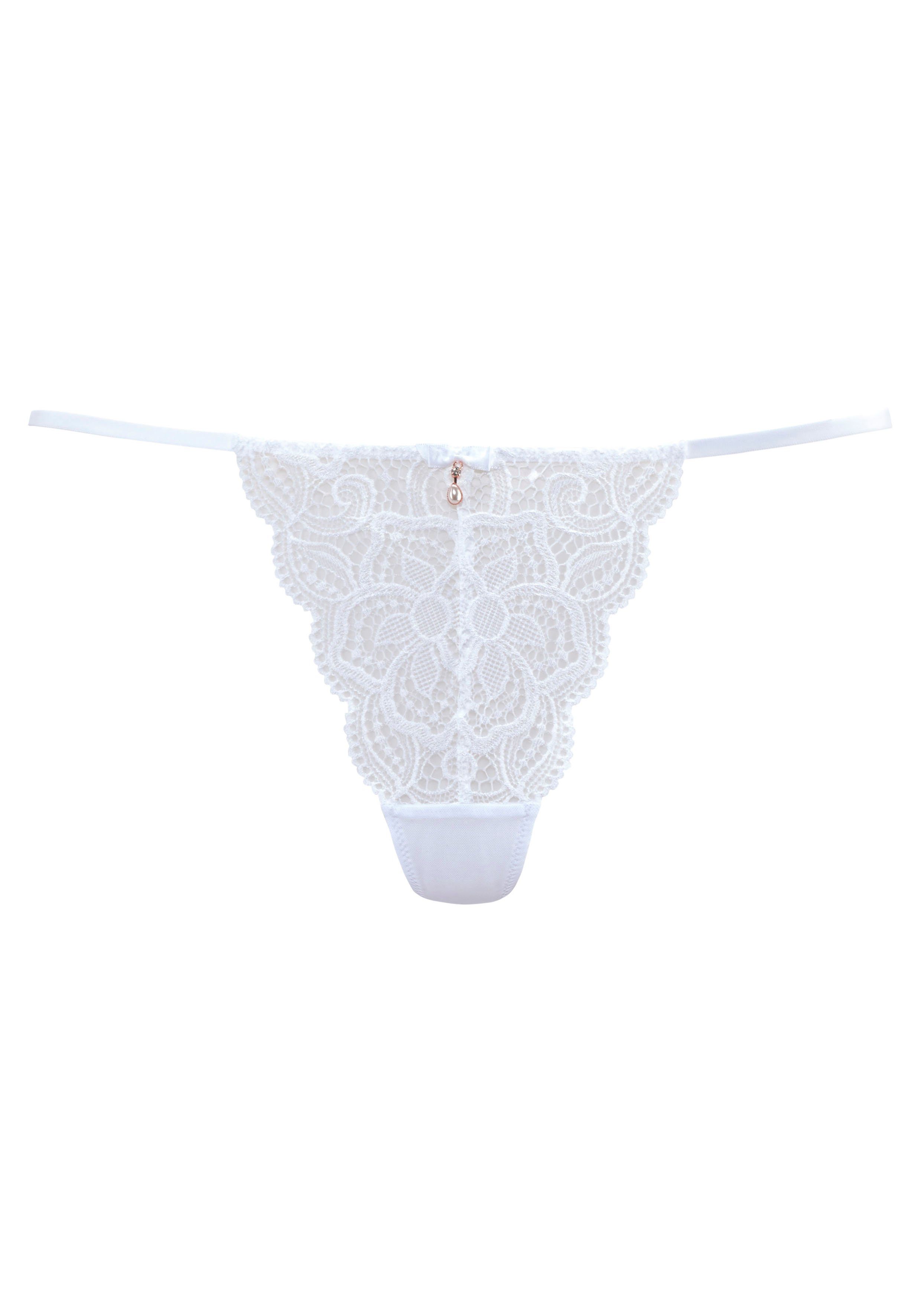 LASCANA String Nikoletta aus floraler Spitze mit Accessoire in Perlenoptik günstig online kaufen