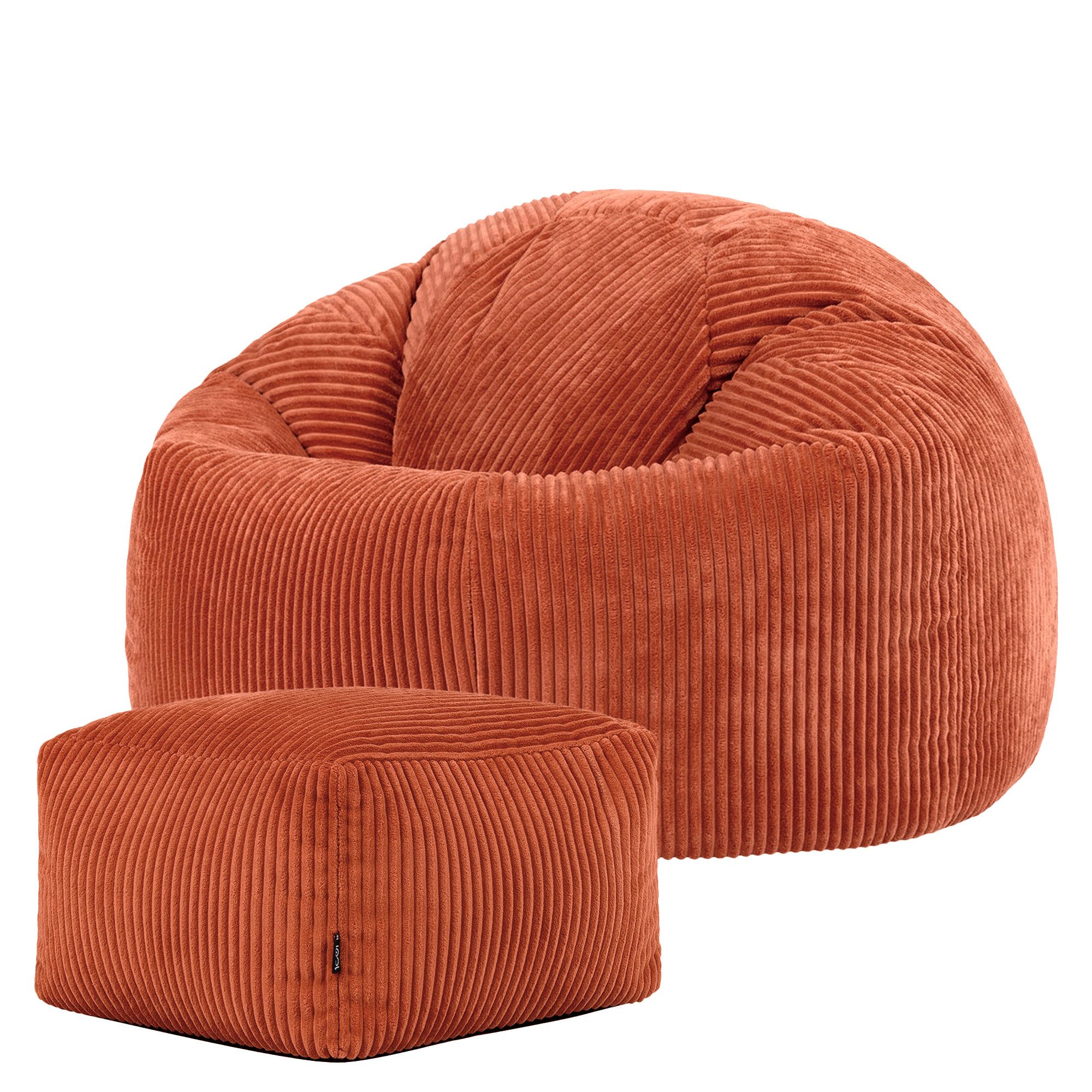 icon Sitzsack Erwachsene aus Cord „Kingston“ mit Hocker (Spar-Set, 1 x Sitzsack, 1 x Fußhocker), 85x50cm, Made in Germany, für Erwachsene & Kinder von ICON