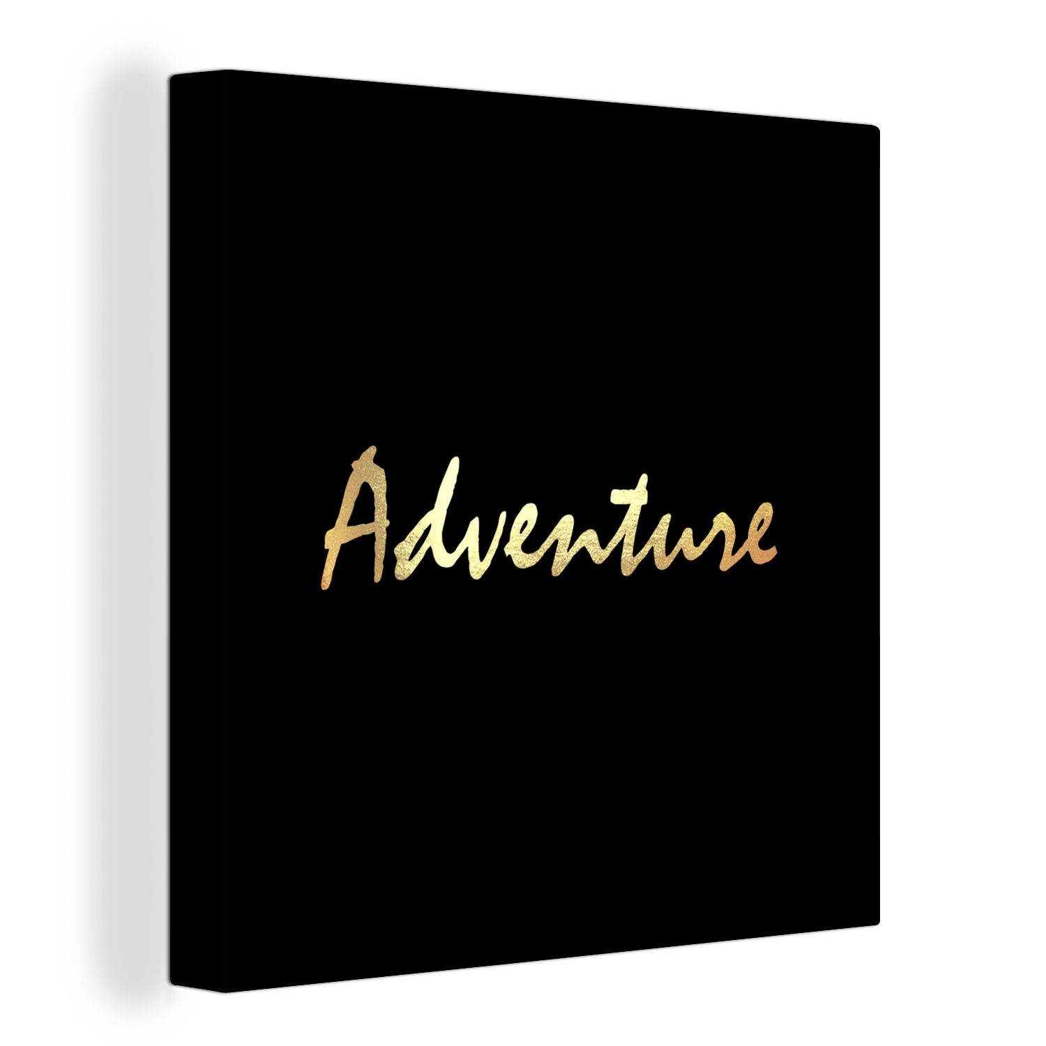 OneMillionCanvasses® Leinwandbild Zitat - Abenteuer - Gold, (1 St), Leinwand Bilder für Wohnzimmer Schlafzimmer