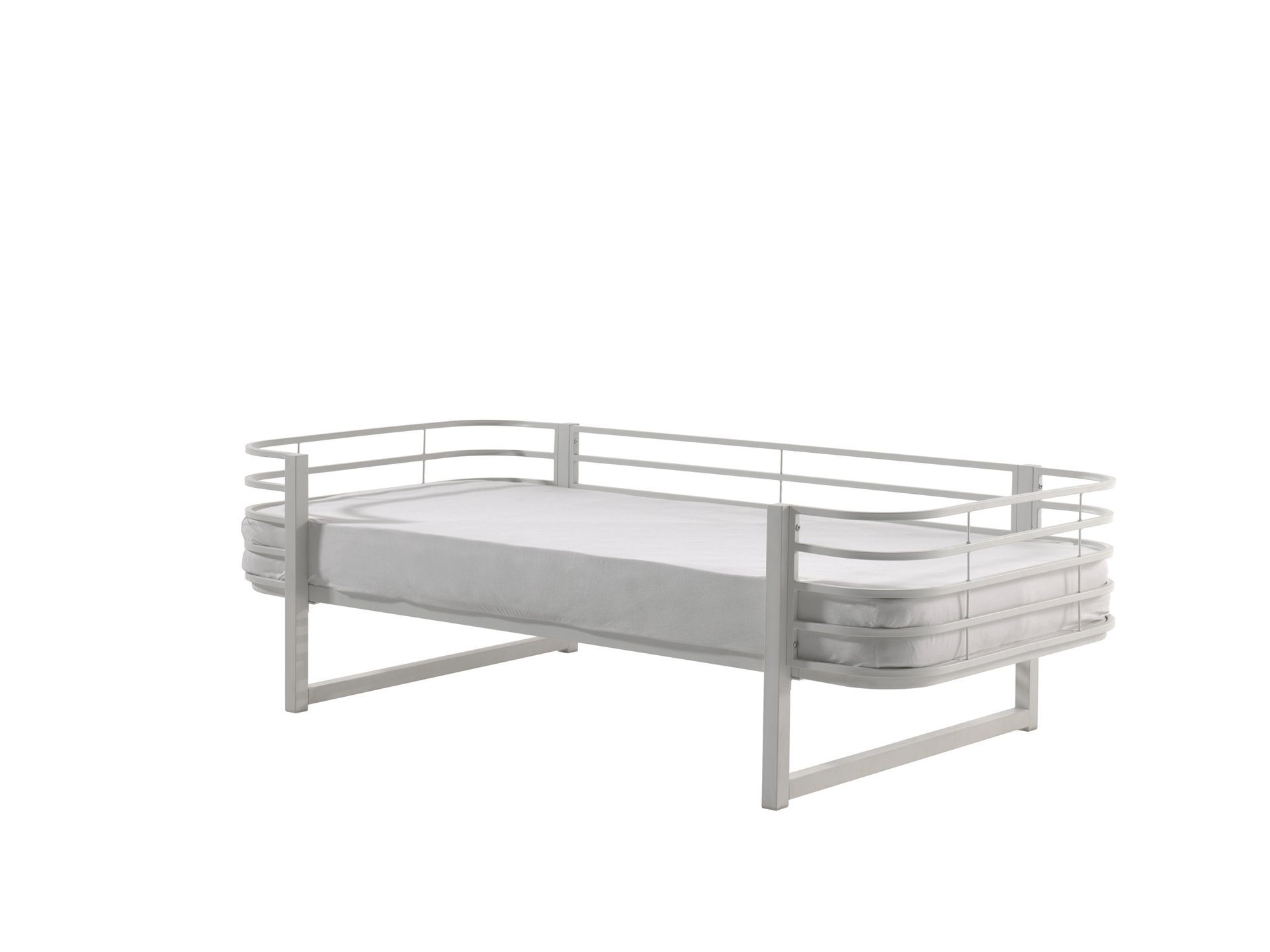 Einzelbett aus Metall in Weiß. Abmessungen (BxHxT) 206x62,5x99 cm