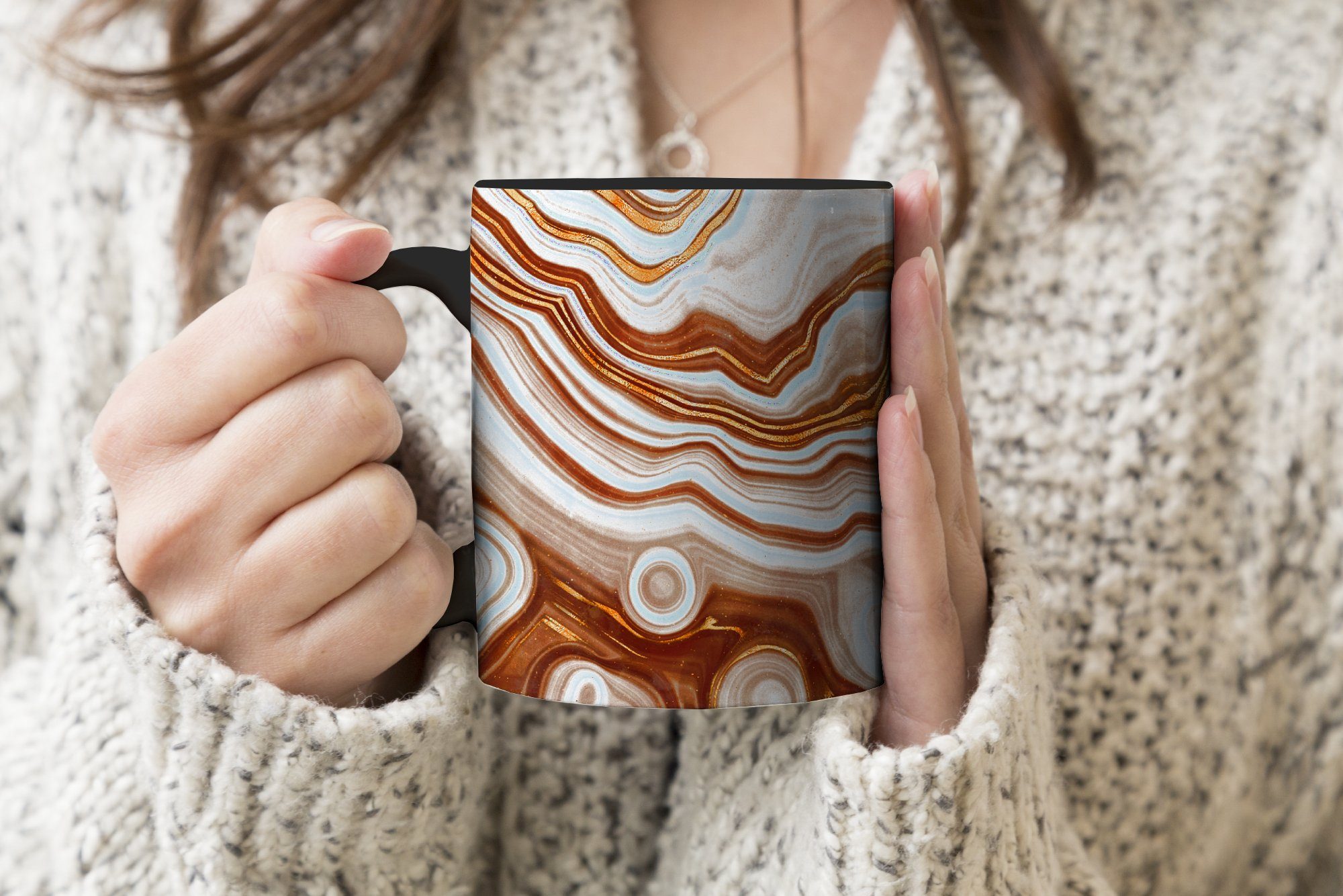 Muster, Keramik, - - Geschenk Kaffeetassen, Tasse Farbwechsel, Marmor Teetasse, MuchoWow Gold Zaubertasse,