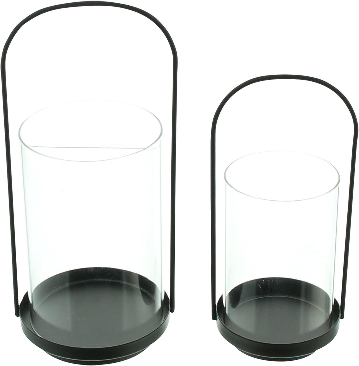 Windlicht "Minimal" aus Metall, schwarz & Glas, Kerzenhalter für Stumpenkerzen