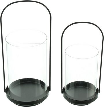 Dekoleidenschaft Windlicht "Minimal" aus Metall, schwarz & Glas, Kerzenhalter für Stumpenkerzen (2 St., im Set), Kerzenglas, Windlichtglas, Glaswindlicht, Tischdeko
