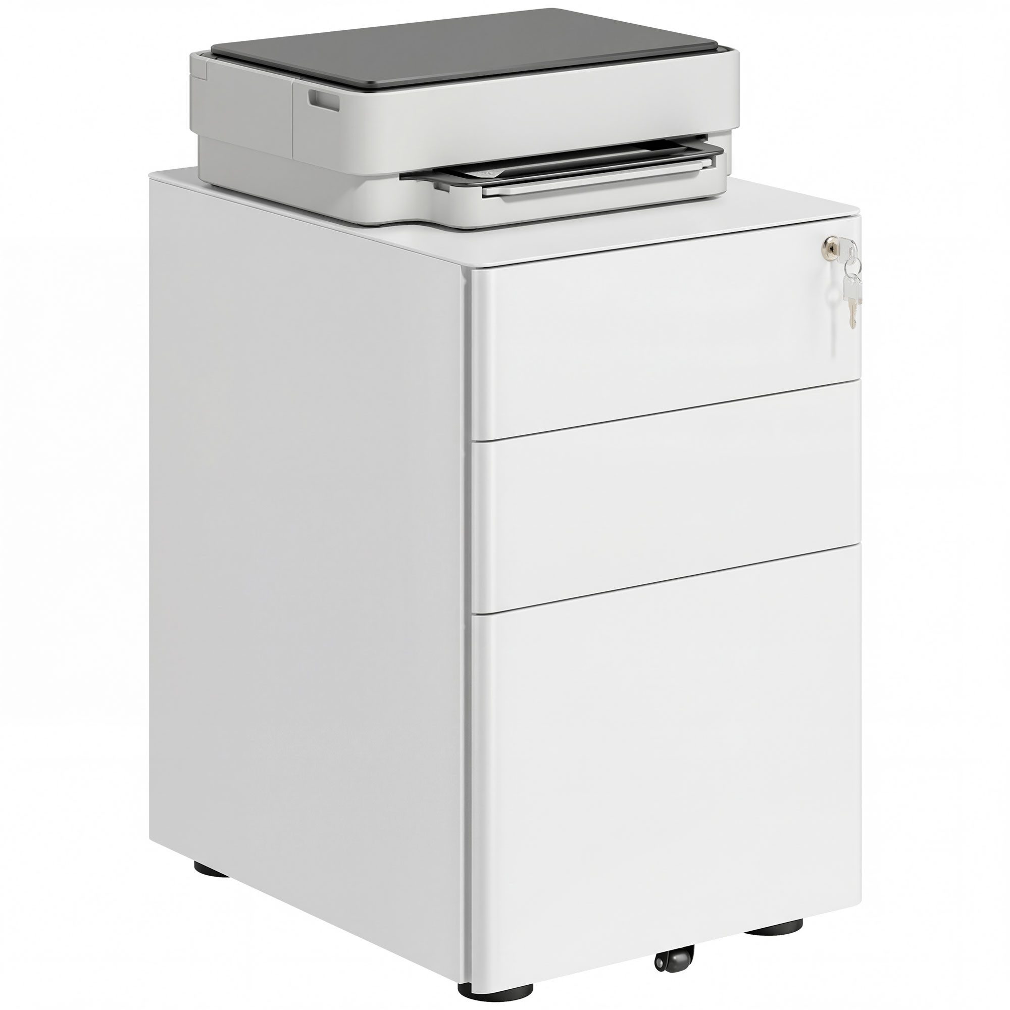 Vinsetto Rollcontainer Rollcontainer mit 3 Schubladen mobiler Aktenschrank mit Rollen, (Aufbewahrungsschrank, 1 St., Büroschrank), Stahl, Weiß, 39 x 48 x 59 cm