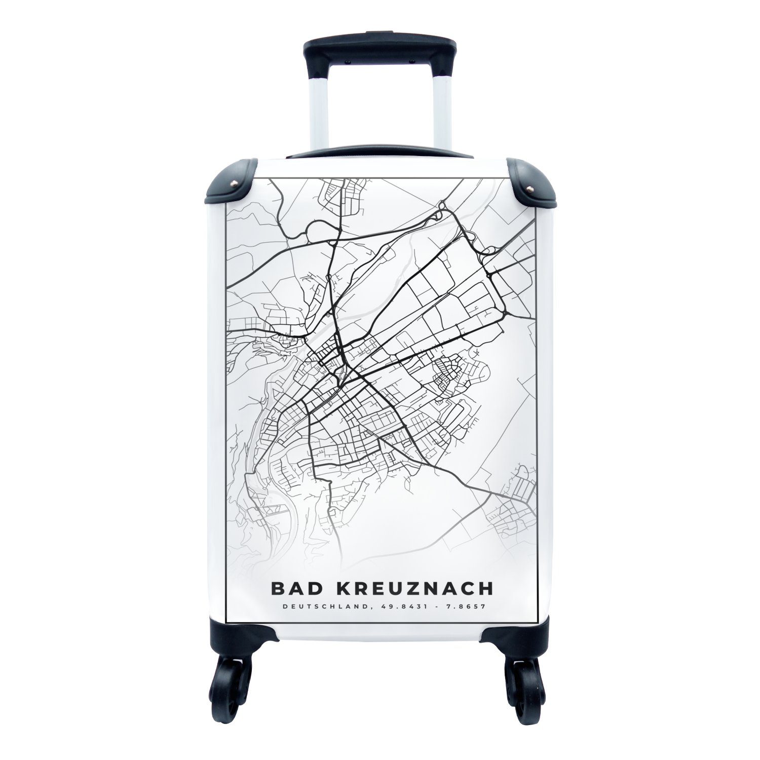 MuchoWow Handgepäckkoffer Karte - Stadtplan von Bad Kreuznach - Stadtplan, 4 Rollen, Reisetasche mit rollen, Handgepäck für Ferien, Trolley, Reisekoffer