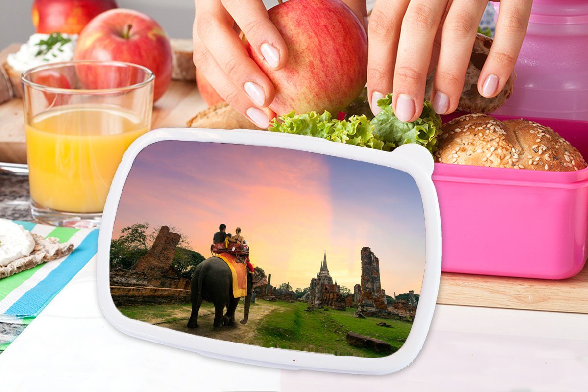 MuchoWow Lunchbox Elefant - Kinder, Kunststoff, Dorf Tiere Brotdose rosa für Brotbox - Natur, Erwachsene, Kunststoff Mädchen, - (2-tlg), Snackbox
