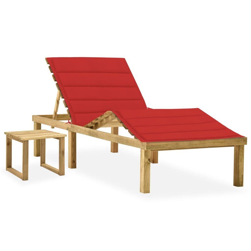 vidaXL Gartenliege Garten-Sonnenliege mit Tisch und Auflage Kiefer Imprägniert, 1 St.